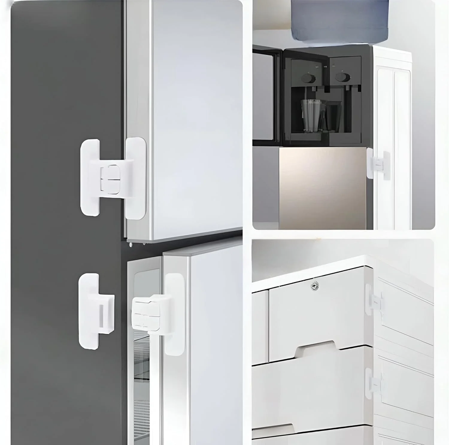 قفل یخچال کودک، 2 عدد قفل کابینت کودک چند منظوره، قفل درب کودک بدون نیاز به سوراخ کاری، قفل کابینت با چسب برای یخچال، فر، کمد، کشو، سفید