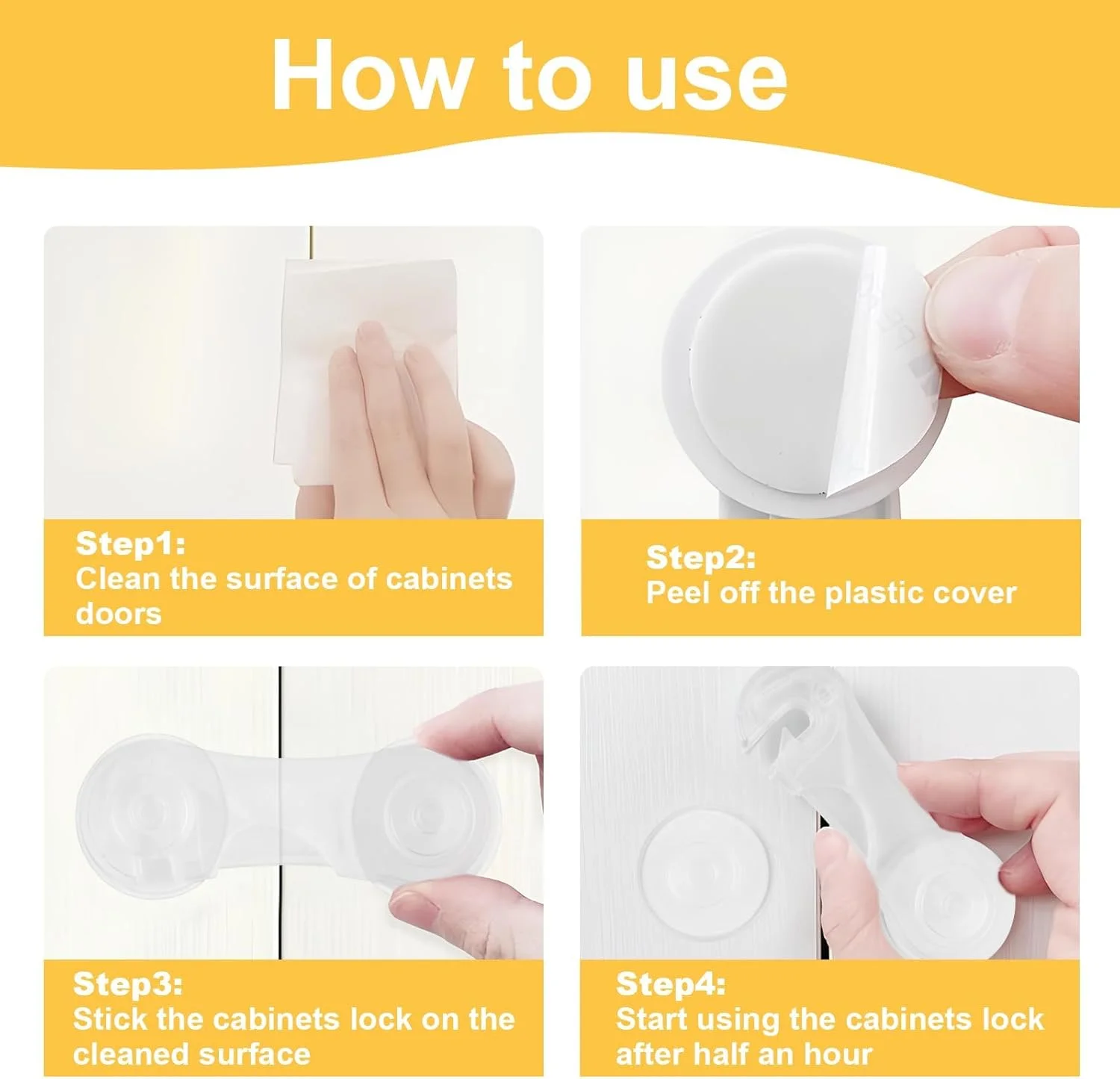 قفل درب کابینت JINXXTTA بسته 10 عددی برای ایمنی کودک، قفل کابینت کودک با چسب برای کشو، کمد، یخچال، قفسه، قفل ایمنی کودک برای محافظت از کودکان (شفاف)