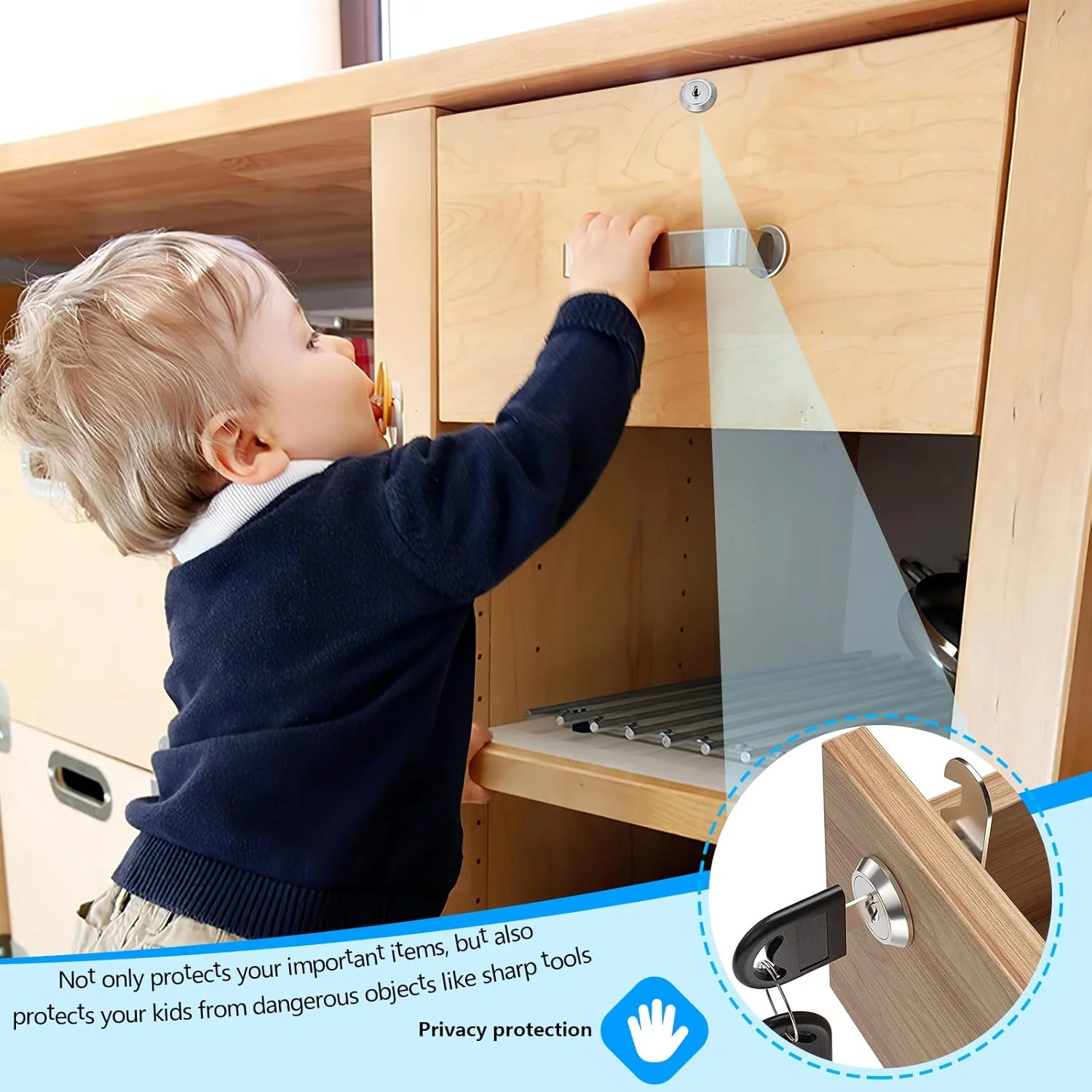 قفل صندوق پستی، قفل کابینت کشو، قفل درب کابینت کمد با 2 کلید برای کمد پرونده اداری، نقره ای (3 عدد)