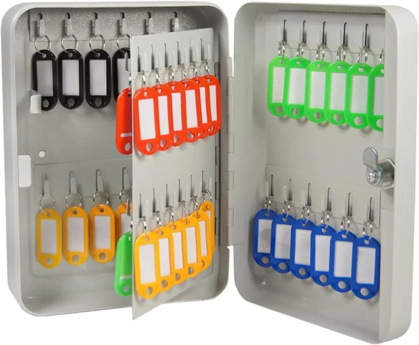 جعبه کلید فلزی نیگانملوز (48 کلید، سفید)، جعبه قفل نگهداری کلید، جعبه کابینت امنیتی کلید فولادی، نصب دیواری مدیریت کلید با قفل کلید، جعبه قفل کلید نگهداری