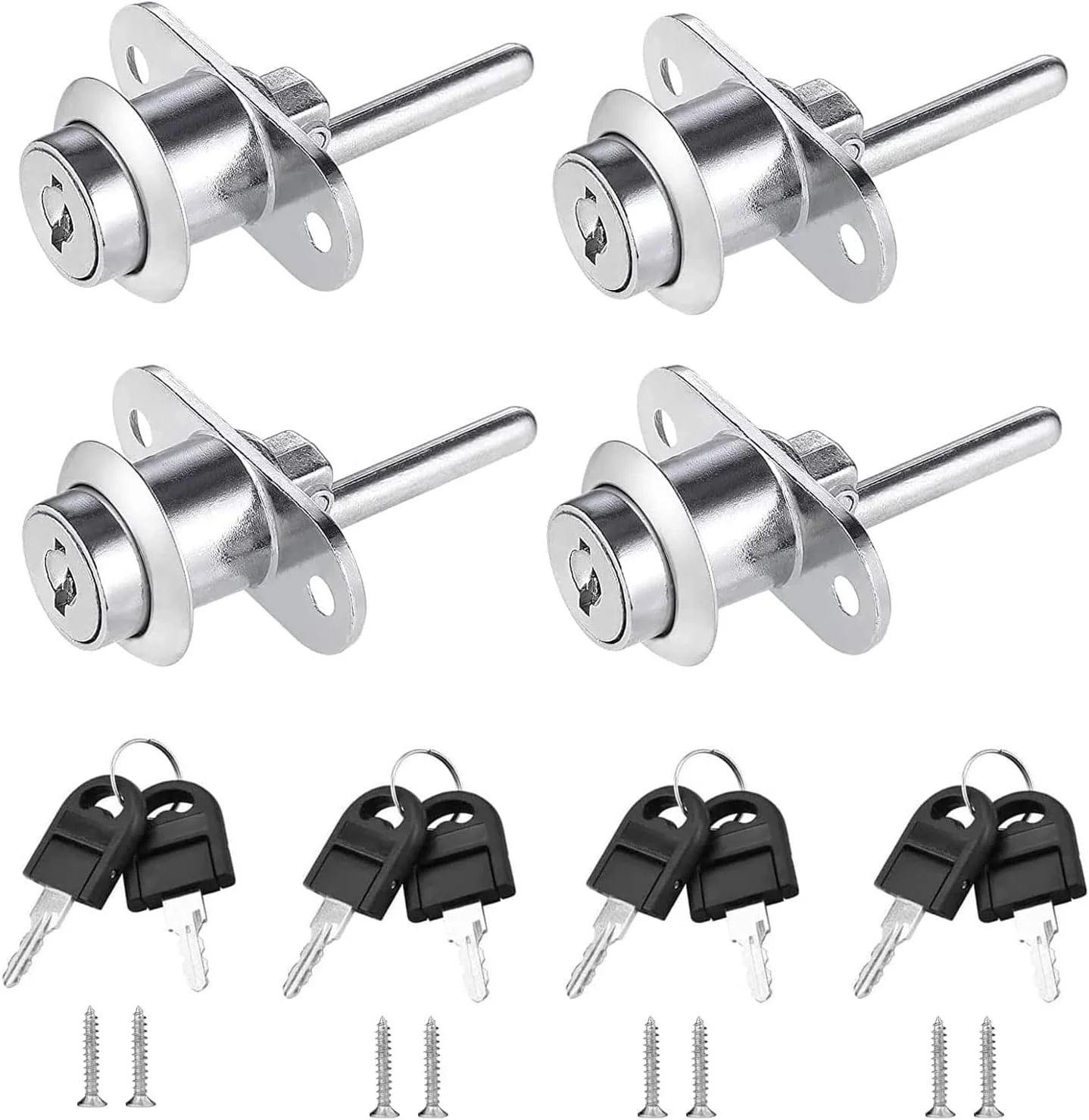 قفل کشو TERRIFI، 30 میلی متر، روکش کروم، قفل فشاری برای کابینت، میز و کمد، کلید مشابه، به همراه کلیدها، پیچ های نصب، بسته 4 عددی