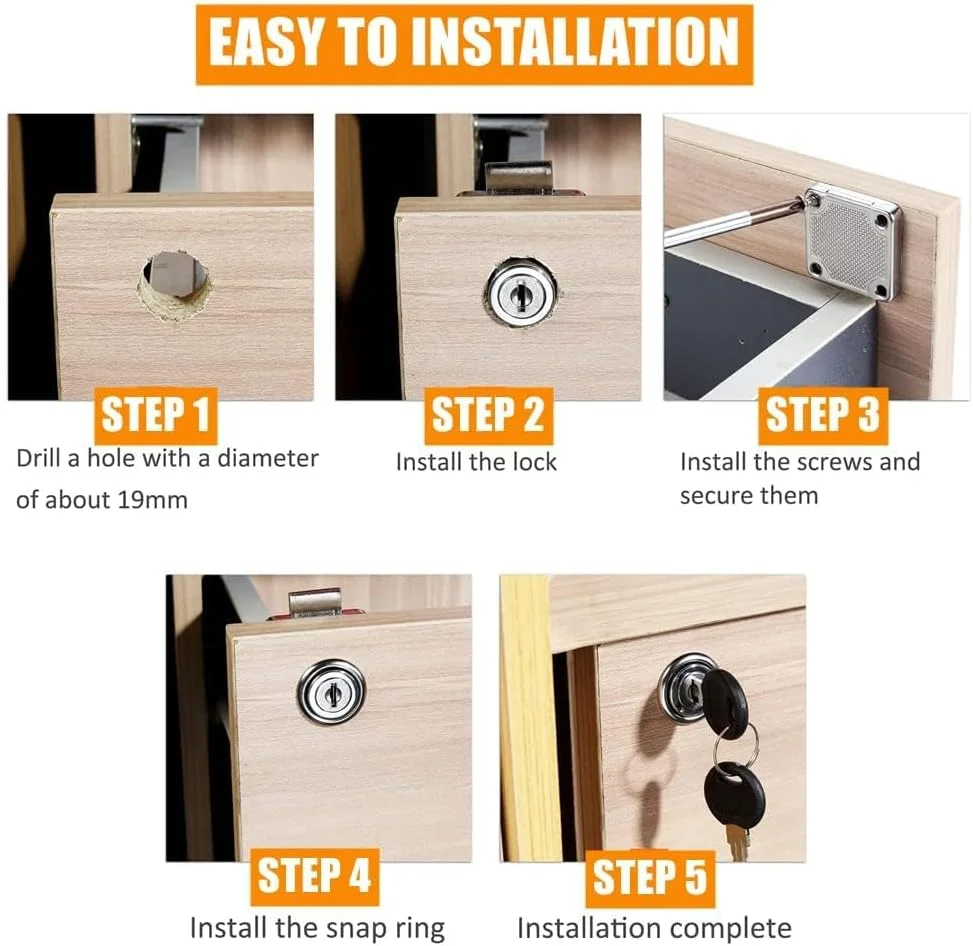 ست قفل کابینت امنیتی 4 عددی، قفل چرخشی 22 میلی متری با کلید، برای مبلمان، کابینت، صندوق پستی، کشو، منزل و اداره