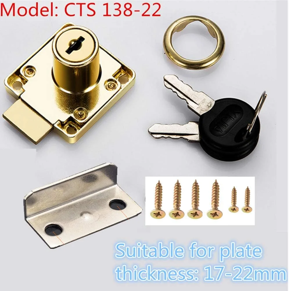 قفل کابینت، قفل کشو، قفل صندوق پستی، قفل درب، مناسب برای کابینت های چوبی. مدل CT-138-22، (قطر سوراخ 19 میلی متر) مناسب برای ضخامت درب 17 تا 22 میلی متر. 1 عدد