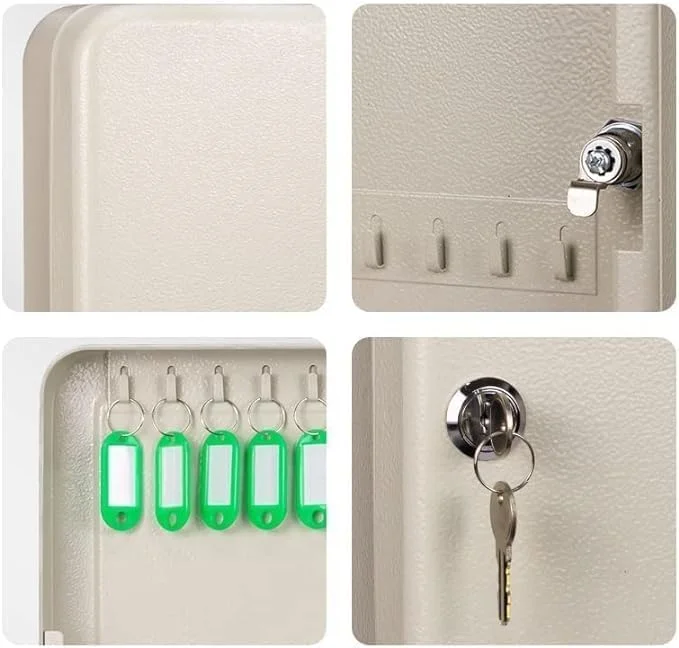 جعبه کلید فلزی نیگانملوز (48 کلید، سفید)، جعبه قفل نگهداری کلید، جعبه کابینت امنیتی کلید فولادی، نصب دیواری مدیریت کلید با قفل کلید، جعبه قفل کلید نگهداری