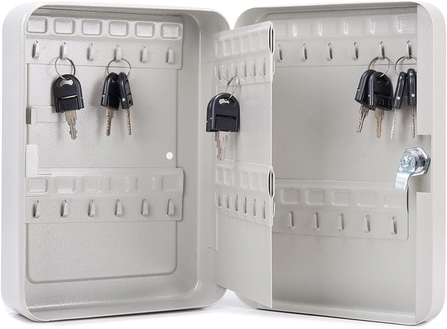 جعبه کلید فلزی نیگانملوز (48 کلید، سفید)، جعبه قفل نگهداری کلید، جعبه کابینت امنیتی کلید فولادی، نصب دیواری مدیریت کلید با قفل کلید، جعبه قفل کلید نگهداری