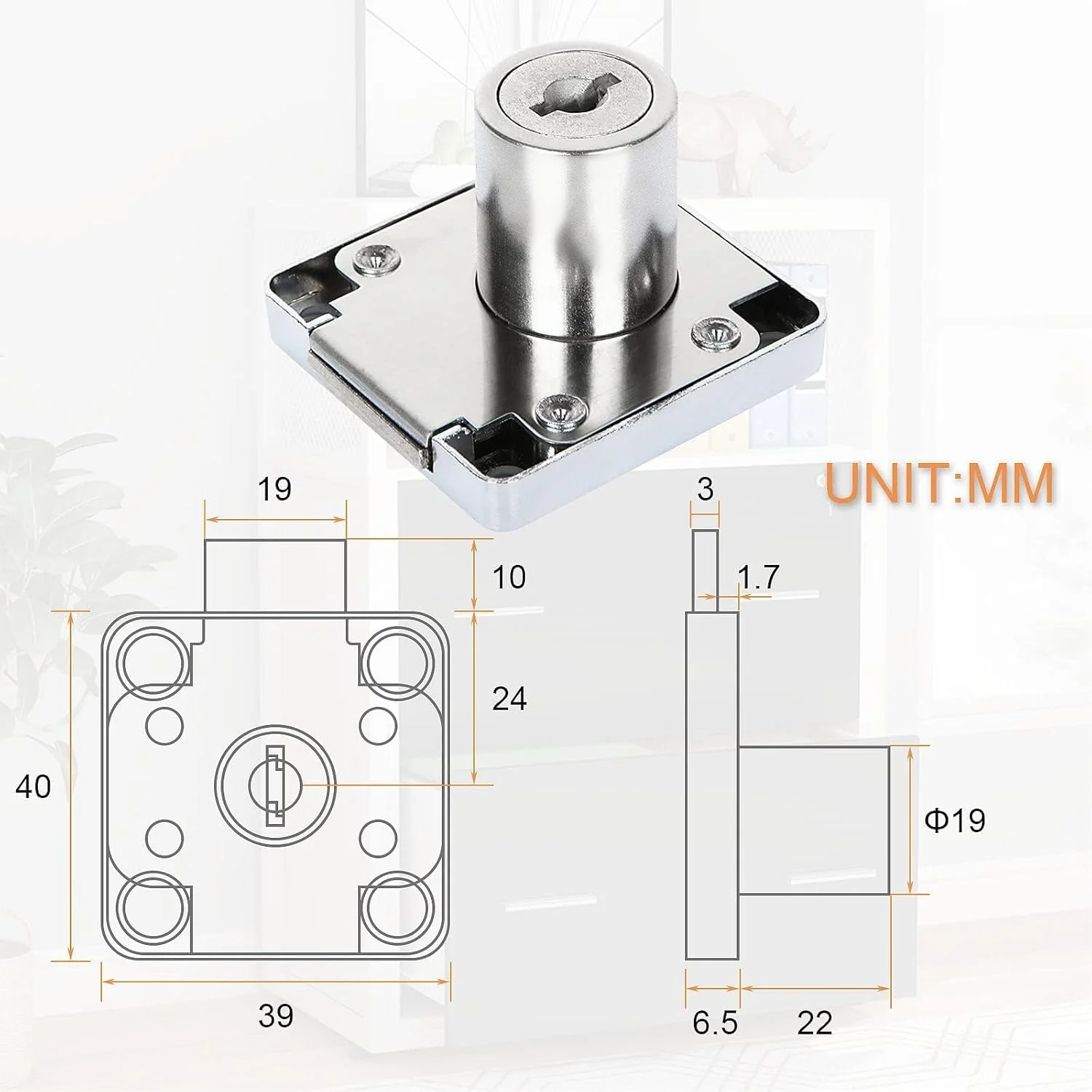 ست قفل کابینت امنیتی 4 عددی، قفل چرخشی 22 میلی متری با کلید، برای مبلمان، کابینت، صندوق پستی، کشو، منزل و اداره