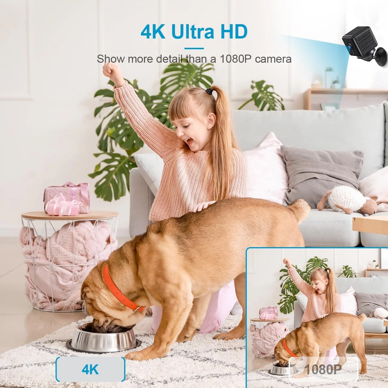 دوربین کوچک AOBOCAM برای خانه 4K HD، دوربین های کوچک بی سیم وای فای، دوربین امنیتی، دوربین حیوانات خانگی، کنترل برنامه، کوچکترین دوربین نظارتی برای اتاق، دوربین پرستار بچه با تشخیص حرکت و دید در شب