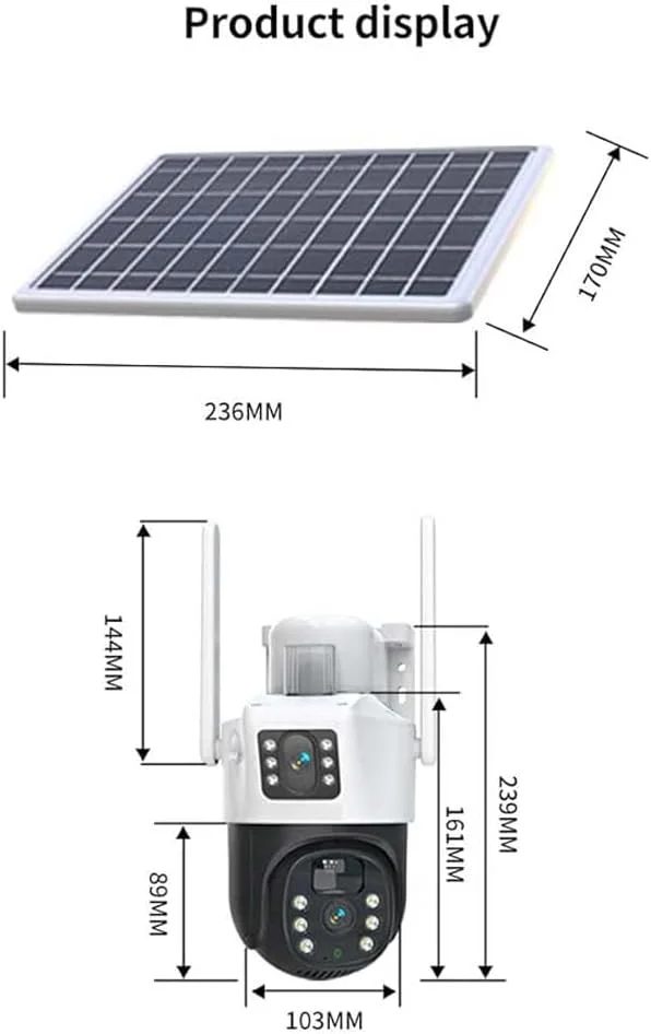 دوربین امنیتی خورشیدی 4G LTE با سیم کارت، کیفیت 8 مگاپیکسل فول اچ دی، چرخش 360 درجه، نورافکن، دید در شب رنگی، ارتباط دو طرفه، سنسور حرکتی PIR، بدون نیاز به وای فای