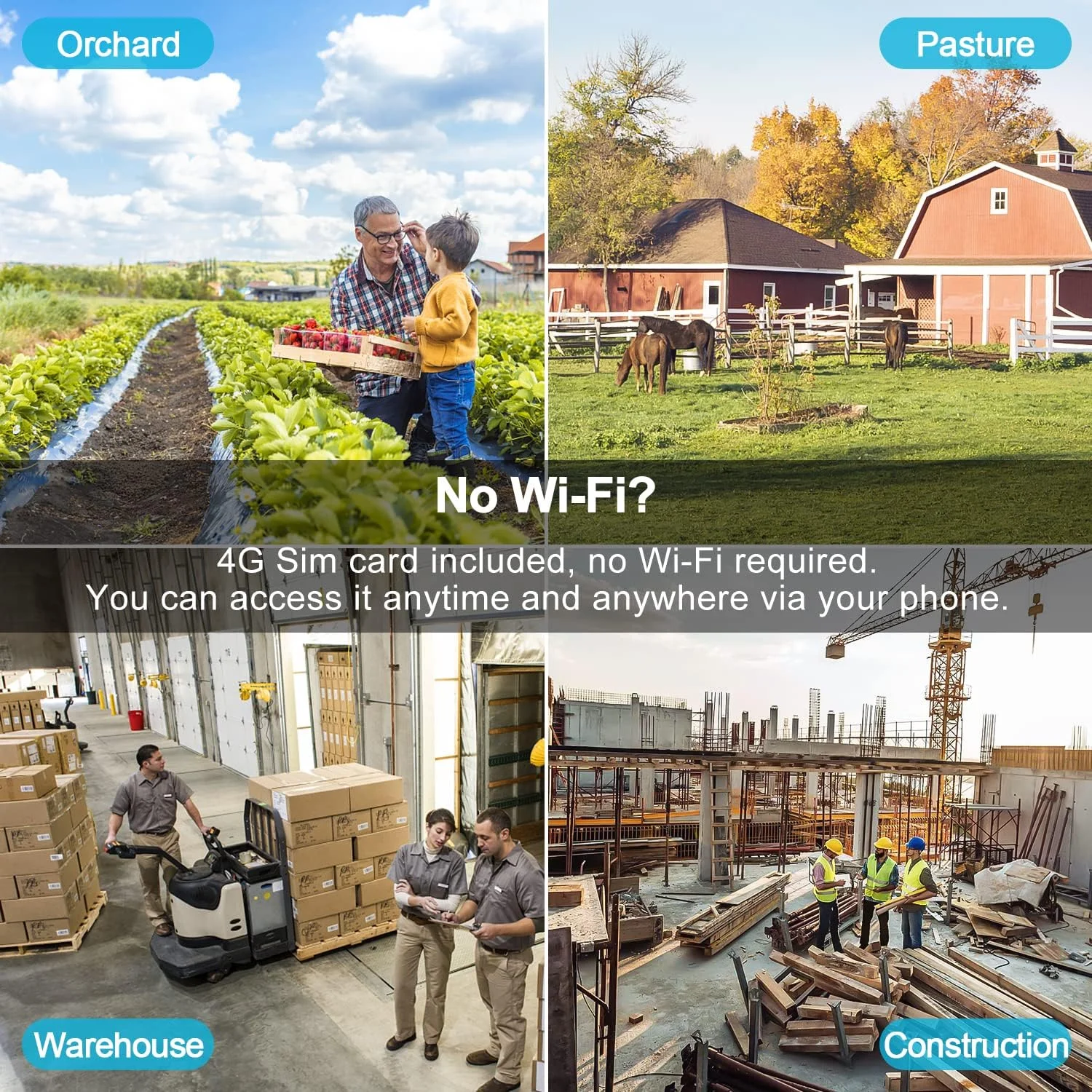 دوربین مداربسته 3G/4G LTE مناسب فضای باز بدون نیاز به وای فای، دوربین مداربسته سلولی با سیم کارت، دوربین نظارتی IP سیمی با تشخیص انسان نما، ردیابی خودکار، دید در شب رنگی با نورافکن [DC&PoE]