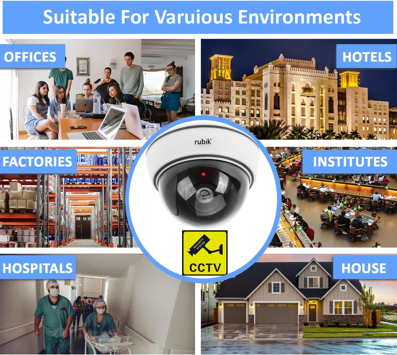 دوربین مداربسته غیر واقعی رُبیک 2 تکه با چراغ LED چشمک زن و برچسب دوربین مداربسته، دوربین امنیتی گنبدی داخلی با چراغ LED (سفید) دوربین مداربسته غیر واقعی رُبیک 2 تکه با چراغ LED چشمک زن و برچسب دوربین مداربسته، دوربین امنیتی گنبدی داخلی با چراغ LED (سفید)