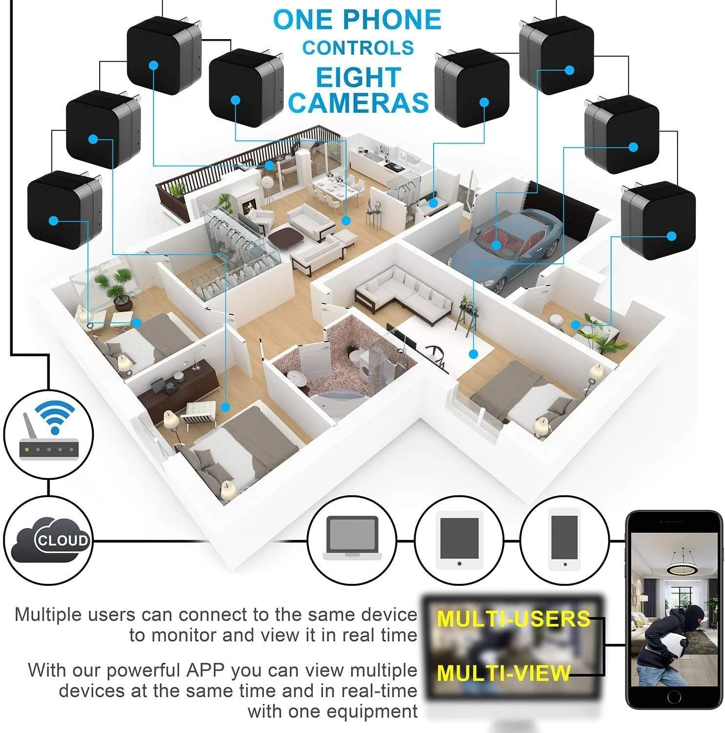 دوربین امنیتی وای فای 1080P با شارژر USB، دوربین امنیتی داخلی دید در شب، دوربین نظارتی بی سیم تشخیص حرکت با برنامه دوربین امنیتی وای فای 1080P با شارژر USB، دوربین امنیتی داخلی دید در شب، دوربین نظارتی بی سیم تشخیص حرکت با برنامه