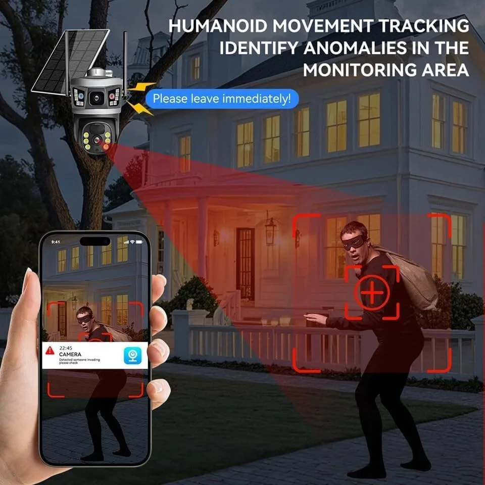 دوربین مداربسته خورشیدی 4G مناسب فضای باز، بی‌سیم، پشتیبانی از سیم کارت، دید در شب، تشخیص حرکت، صدای دو طرفه، ضد آب IP66، بدون نیاز به وای فای، باتری پشتیبان برای نظارت