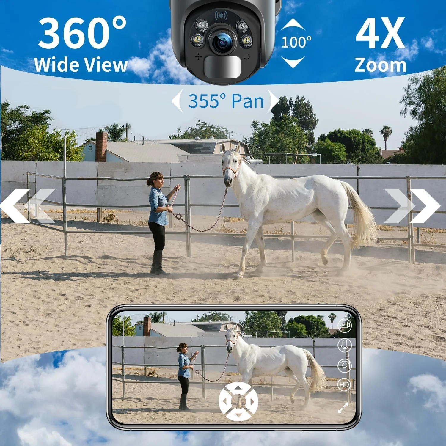 دوربین مداربسته سیمکارتی 3G/4G LTE Xega، دوربین امنیتی 2K Super HD خورشیدی بی‌سیم فضای باز 4G، سنسور حرکتی PIR، دید در شب، ارتباط دو طرفه، شامل سیم کارت