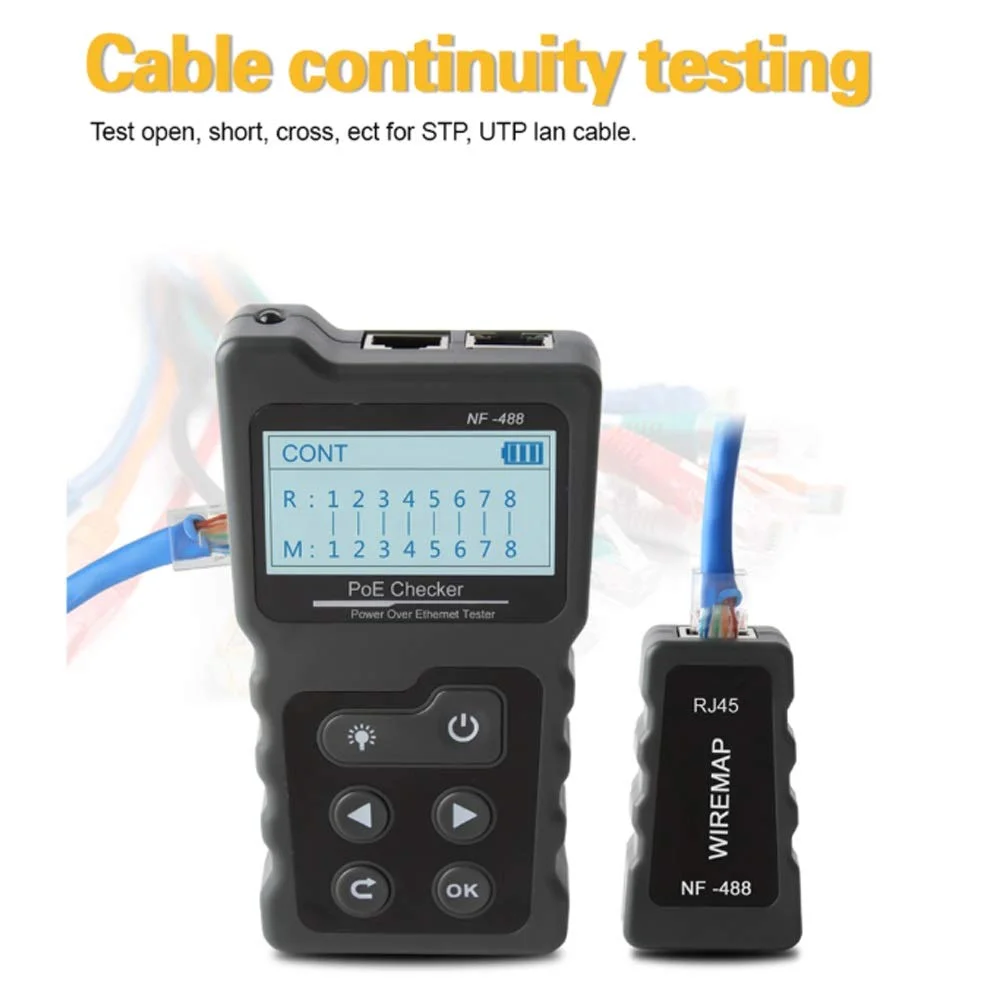 تستر کابل شبکه BREAUX مدل NF-488، تستر PoE، بررسی کننده کابل اترنت Cat5 Cat6 Lan، ابزارهای شبکه، تستر سوئیچ PoE تستر کابل شبکه BREAUX مدل NF-488، تستر PoE، بررسی کننده کابل اترنت Cat5 Cat6 Lan، ابزارهای شبکه، تستر سوئیچ PoE