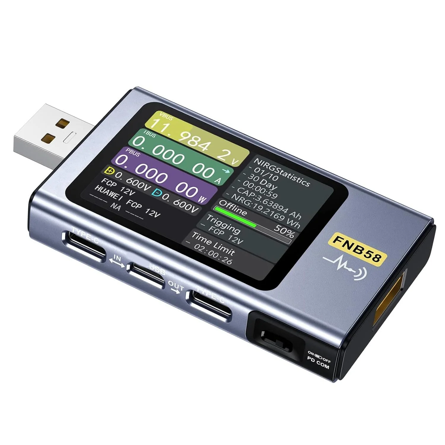 تستر USB بیوینر 4-28 ولت 0-7 آمپر 0-140 وات، مولتی متر جریان ولتاژ USB AC، اندازه گیری ظرفیت تشخیص شارژ سریع با صفحه نمایش LCD 2.0 اینچی با کیفیت بالا برای PD2.0 PD3.0