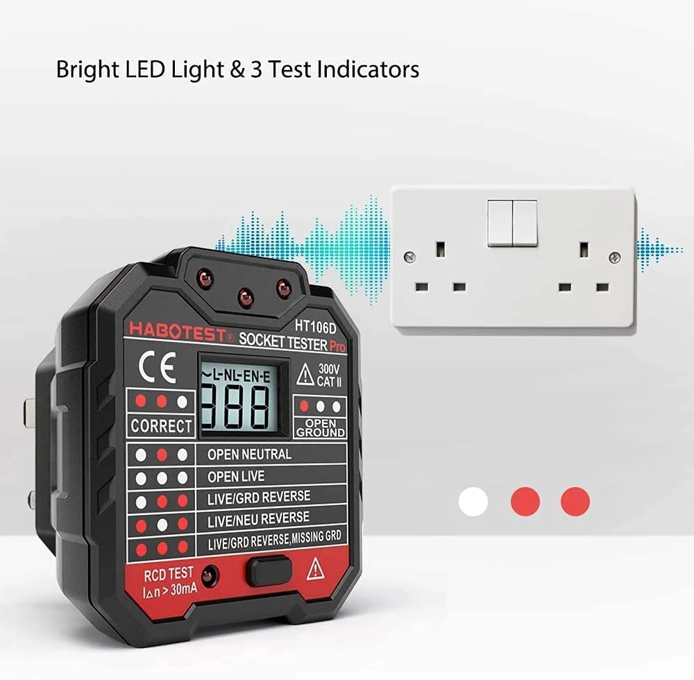 تستر پریز برق BE ONE، آشکارساز قطبیت مدار سیم ارت خنثی زنده خودکار RCD پیشرفته BEONE، یاب قطع کننده دوشاخه دیواری، تست نشت الکتریکی HT106E تستر پریز برق BE ONE، آشکارساز قطبیت مدار سیم ارت خنثی زنده خودکار RCD پیشرفته BEONE، یاب قطع کننده دوشاخه دیواری، تست نشت الکتریکی HT106E