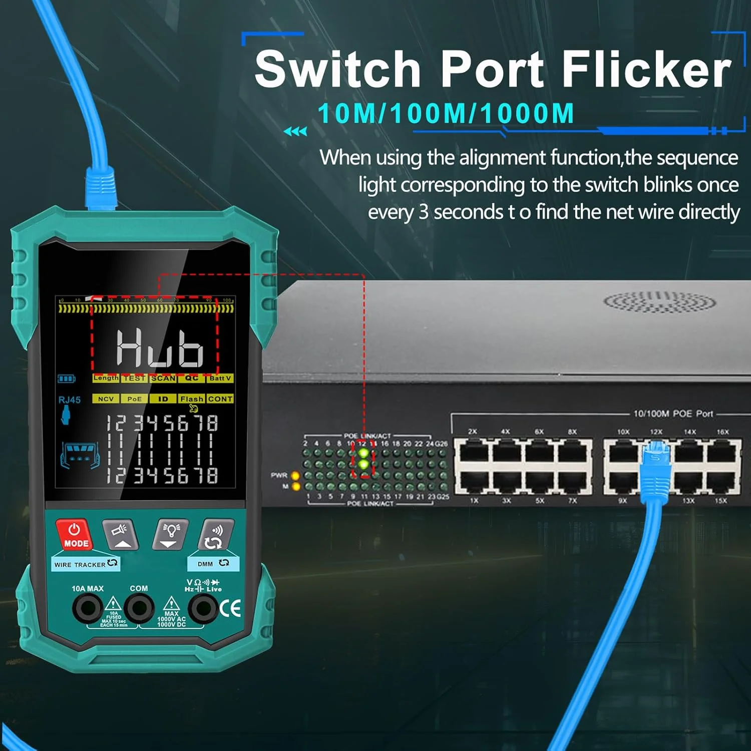 تستر کابل شبکه Yanmis، تستر سیم کابل اترنت با مولتی متر POE NCV برای سیم های CAT5، CAT5e، CAT6 و CAT6A تستر کابل شبکه Yanmis، تستر سیم کابل اترنت با مولتی متر POE NCV برای سیم های CAT5، CAT5e، CAT6 و CAT6A