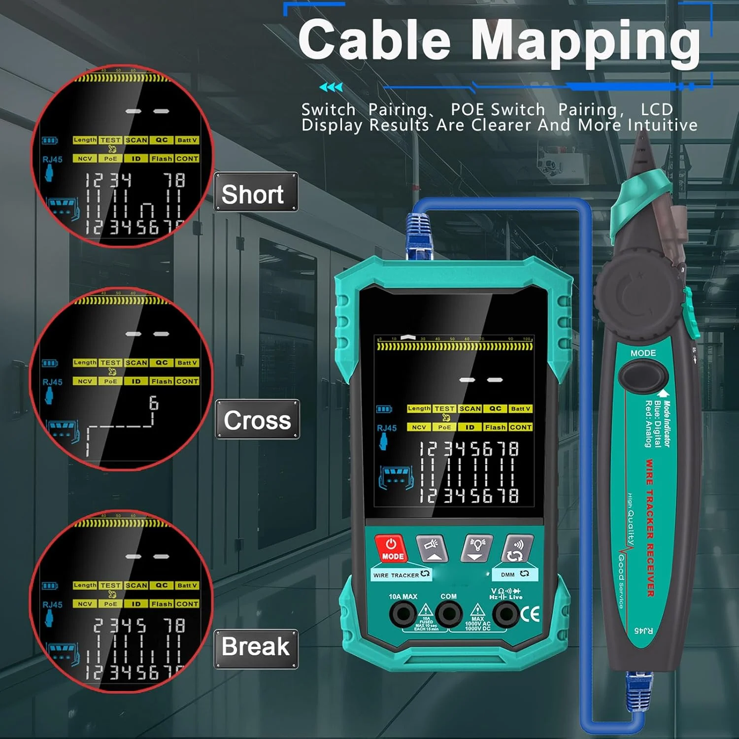 تستر کابل شبکه Yanmis، تستر سیم کابل اترنت با مولتی متر POE NCV برای سیم های CAT5، CAT5e، CAT6 و CAT6A تستر کابل شبکه Yanmis، تستر سیم کابل اترنت با مولتی متر POE NCV برای سیم های CAT5، CAT5e، CAT6 و CAT6A