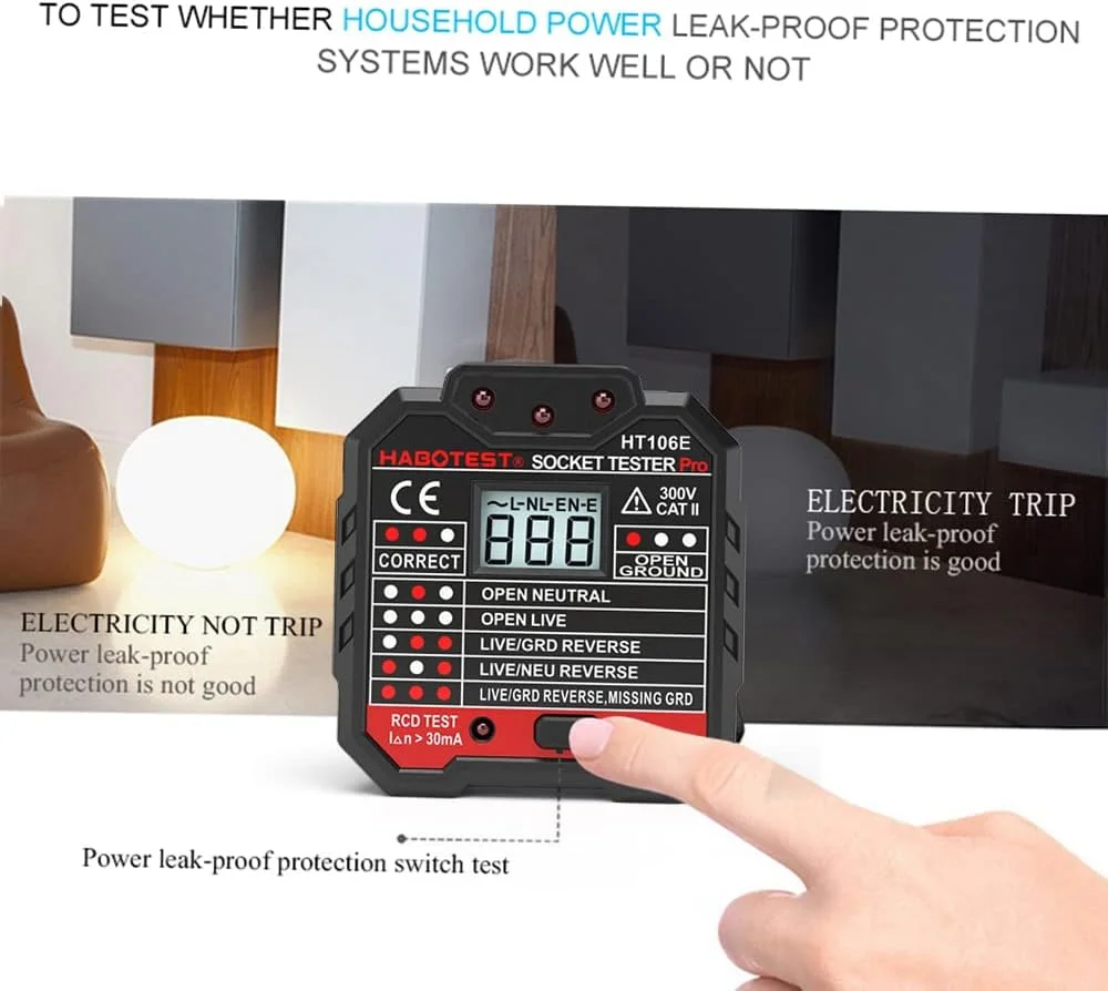 تستر پیشرفته پریز برق Eacam، تشخیص خودکار سیم های نول، فاز و ارت، یابنده مدار، تست نشتی برق با نمایشگر LCD ولتاژ دارای نور پس زمینه تستر پیشرفته پریز برق Eacam، تشخیص خودکار سیم های نول، فاز و ارت، یابنده مدار، تست نشتی برق با نمایشگر LCD ولتاژ دارای نور پس زمینه