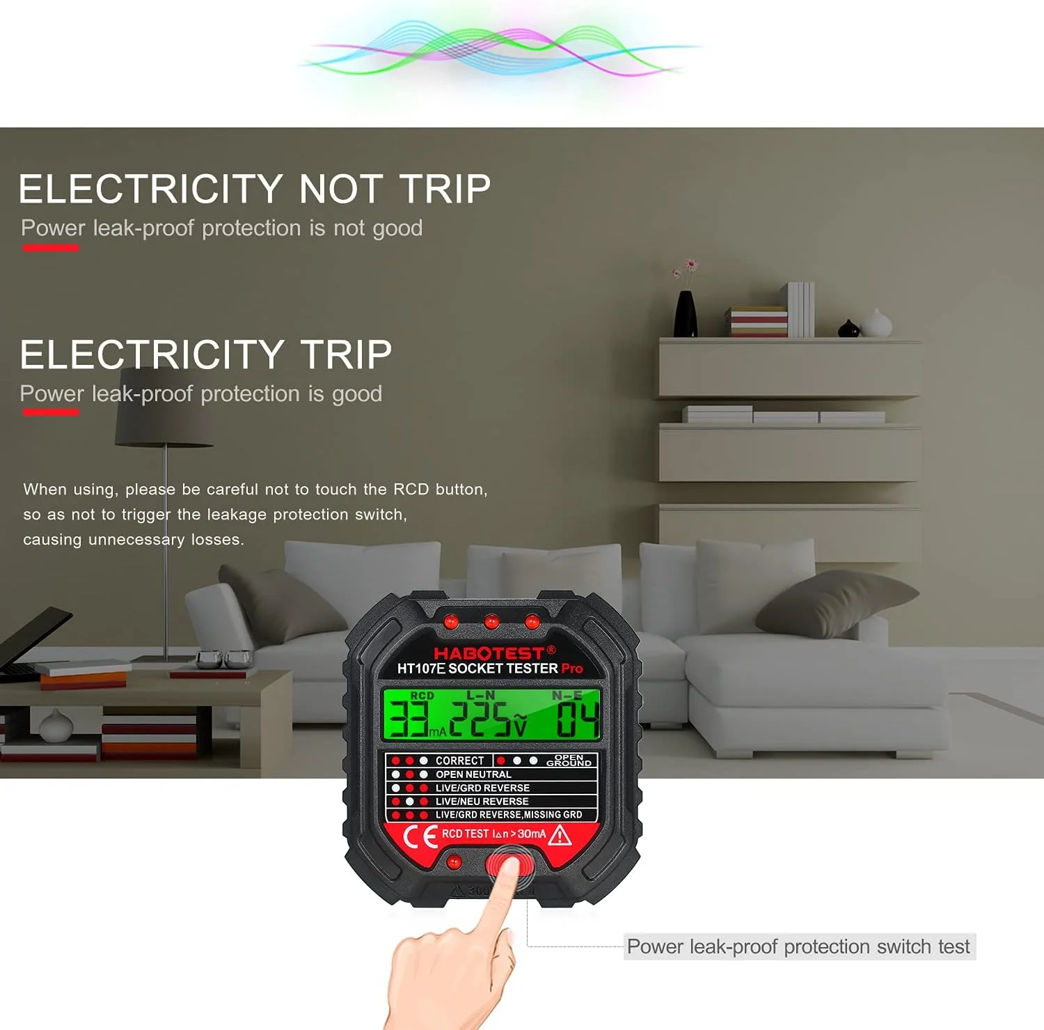 تستر پریز GFCI ایکام با نمایشگر ولتاژ، تستر سوکت 220 ولت، آشکارساز خودکار قطبیت مدار الکتریکی، یابنده قطع کننده HT107E تستر پریز GFCI ایکام با نمایشگر ولتاژ، تستر سوکت 220 ولت، آشکارساز خودکار قطبیت مدار الکتریکی، یابنده قطع کننده HT107E