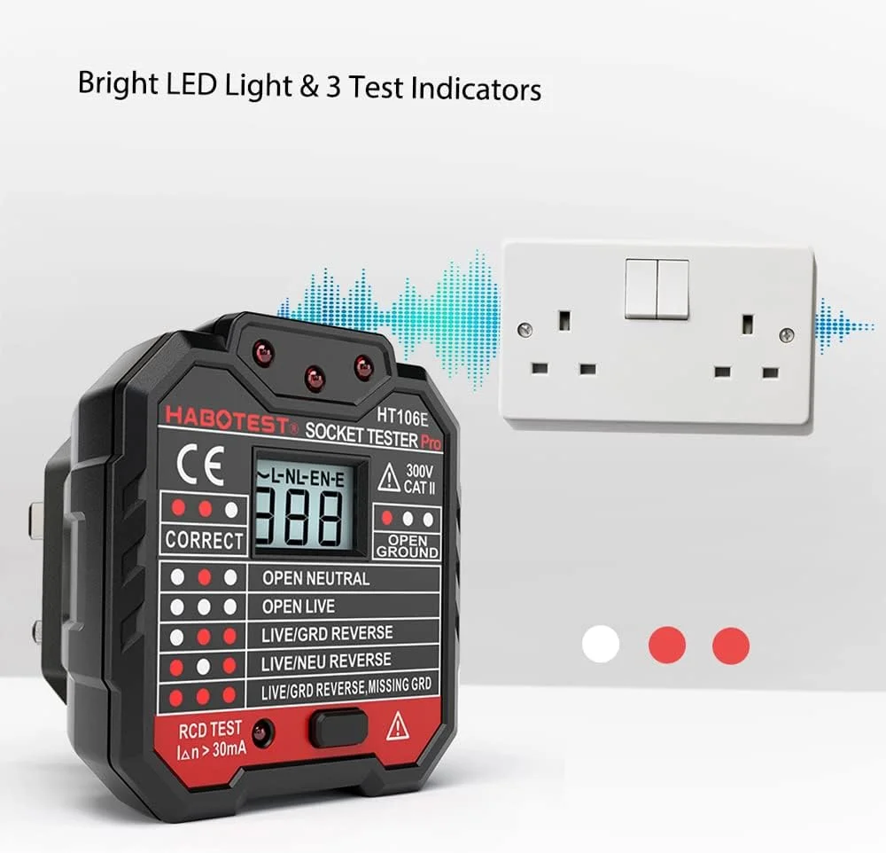 تستر پیشرفته پریز برق Eacam، تشخیص خودکار سیم های نول، فاز و ارت، یابنده مدار، تست نشتی برق با نمایشگر LCD ولتاژ دارای نور پس زمینه تستر پیشرفته پریز برق Eacam، تشخیص خودکار سیم های نول، فاز و ارت، یابنده مدار، تست نشتی برق با نمایشگر LCD ولتاژ دارای نور پس زمینه