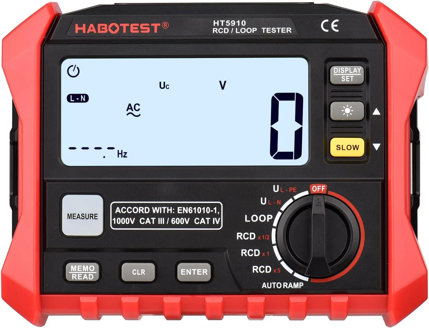 فاوونو HT5910 تستر دیجیتال مقاومت LCD 4.7 اینچی، تستر کلید نشتی RCD/Loop، ذخیره سازی 1000 داده، مگا اهم متر، ولت متر با نور پس زمینه