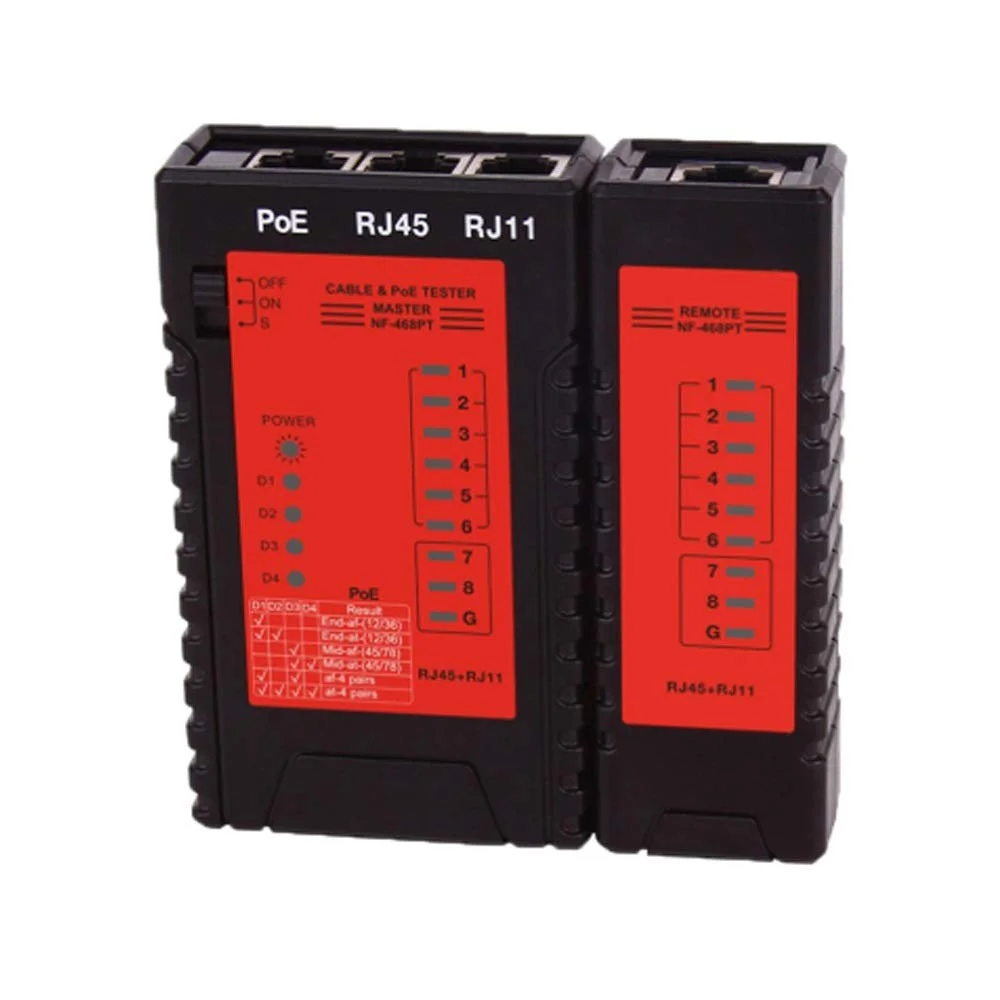 تستر کابل شبکه NF-468PT، ابزار تست سیم تلفن ثابت و کابل LAN اترنت، تستر سوئیچ PoE، بررسی کابل شبکه RJ45 RJ11 برای تست اترنت