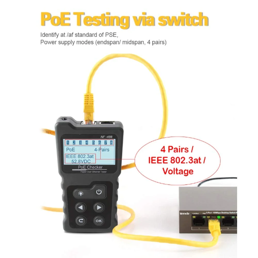 تستر کابل شبکه NF-488، تستر PoE، بررسی کننده کابل اترنت Cat5 Cat6 Lan، ابزار شبکه، تستر سوئیچ PoE برای تست کابل اترنت تستر کابل شبکه NF-488، تستر PoE، بررسی کننده کابل اترنت Cat5 Cat6 Lan، ابزار شبکه، تستر سوئیچ PoE برای تست کابل اترنت