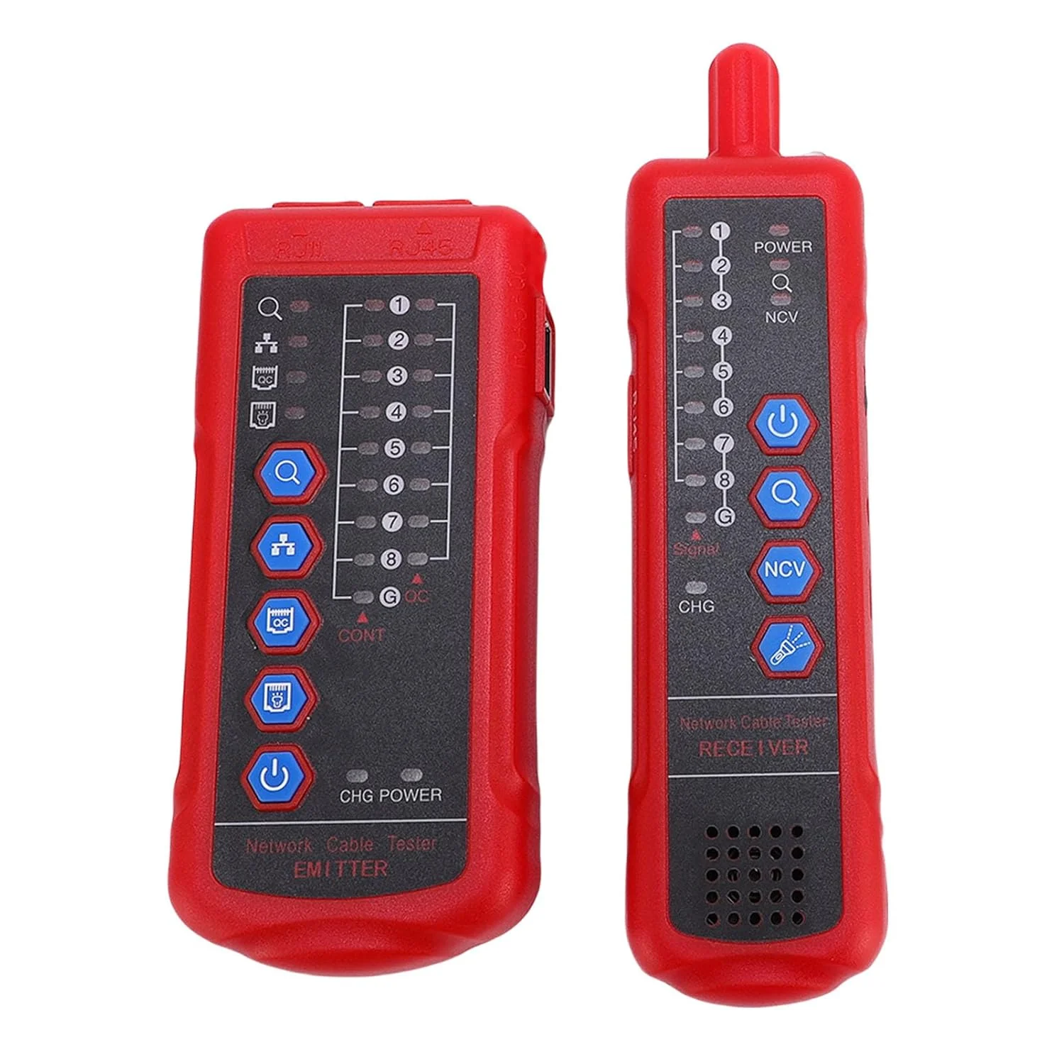 کیت تست کابل Jiawu برای تست کارآمد خطوط CAT5 و CAT6 برای مهندسان، با عملکرد NCV برای محیط های تاریک، تستر پورت RJ45-RJ11