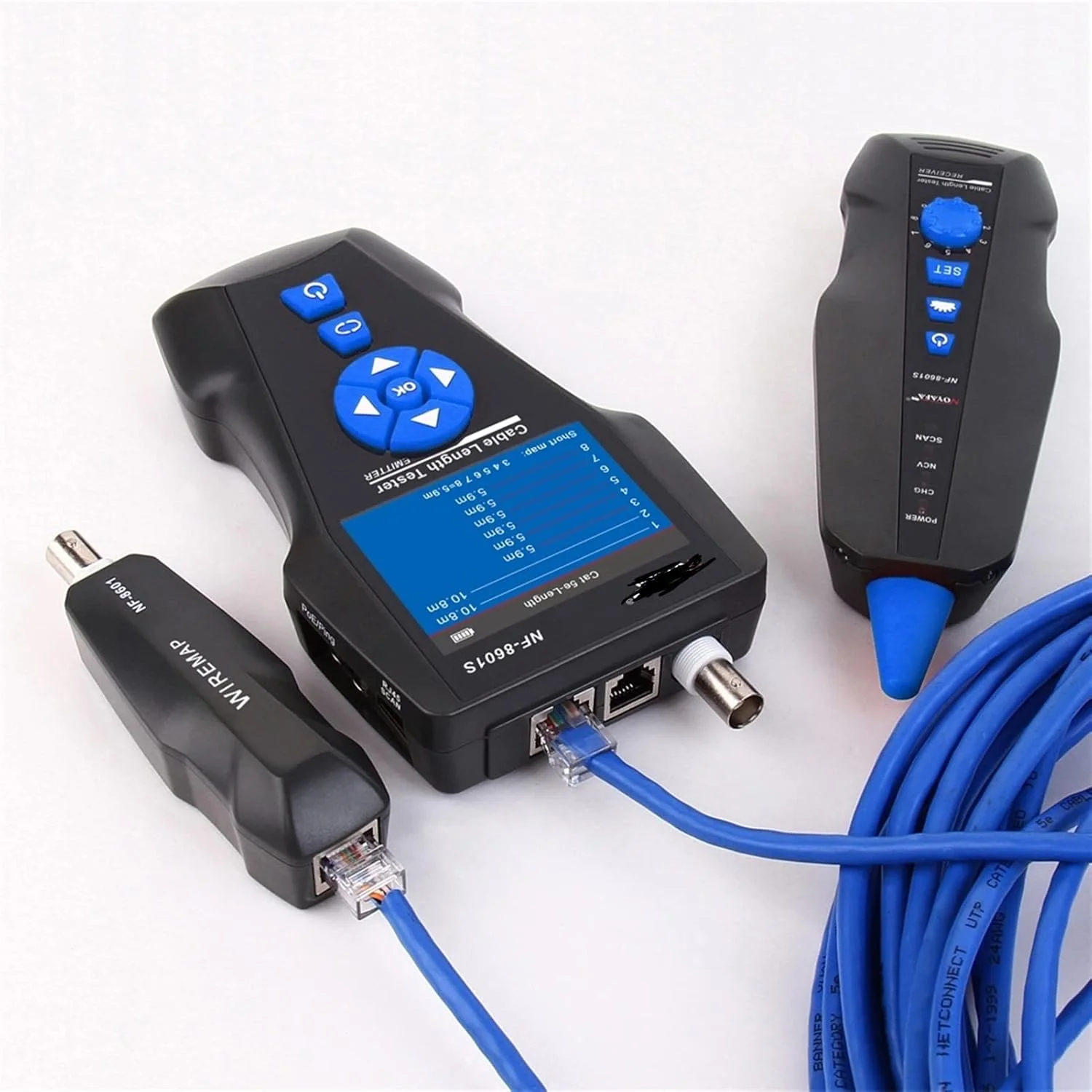 تستر چند منظوره کابل شبکه فیبر نوری NF-8601S RJ45 RJ11، تستر طول TDR با قابلیت تشخیص سیم کشی پورت/PING/PoE برای تشخیص عیوب فیبر نوری