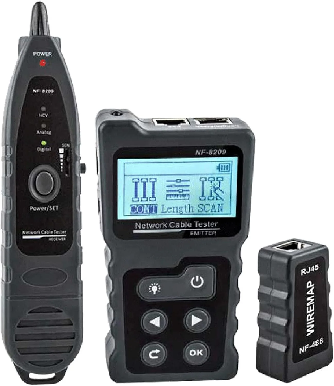 تستر کابل شبکه، تستر و آشکارساز سوئیچ POE دیجیتال اترنت CAT5 CAT6 LAN چند منظوره، ابزار شبکه با صفحه نمایش LCD و عملکرد روشنایی