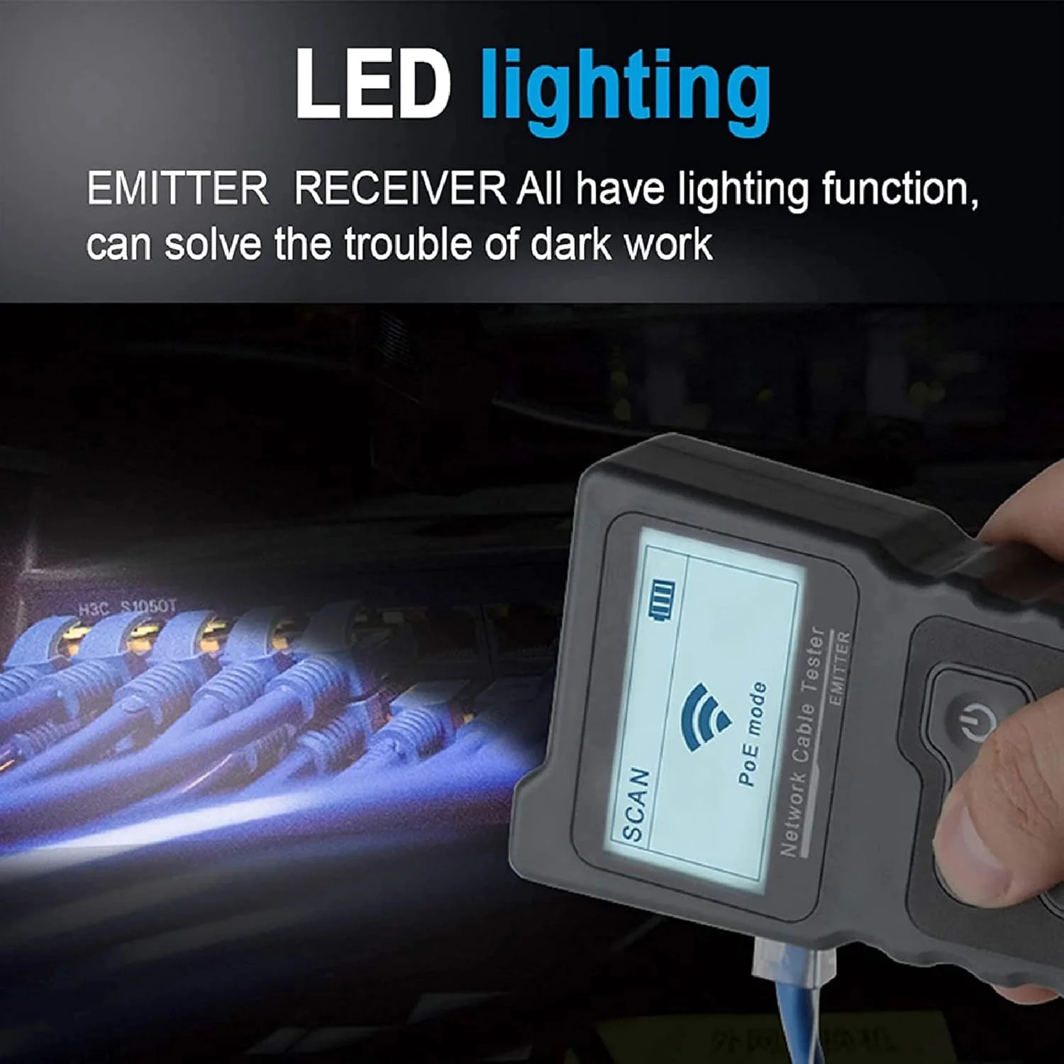 تستر کابل شبکه، تستر و آشکارساز دیجیتال چند منظوره اترنت CAT5 CAT6 LAN Poe Switch، ابزار شبکه نمایشگر LCD با عملکرد روشنایی تستر کابل شبکه، تستر و آشکارساز دیجیتال چند منظوره اترنت CAT5 CAT6 LAN Poe Switch، ابزار شبکه نمایشگر LCD با عملکرد روشنایی