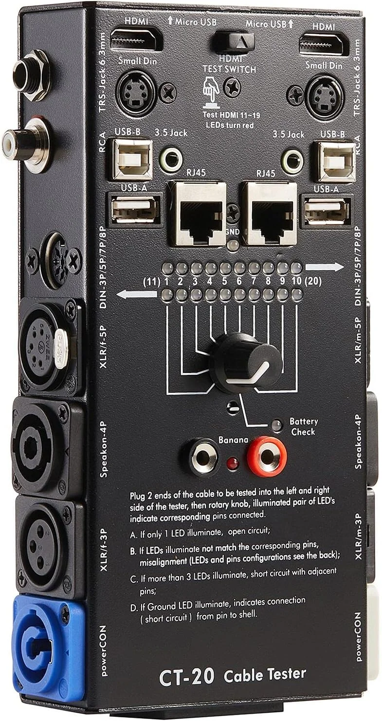 MFL. تستر کابل صوتی 15 پین، ردیاب خط مشکی، بررسی کننده کابل 15 در 1، ردیاب سیم سوئیچ 10 طرفه با نشانگرهای LED، مستطیلی