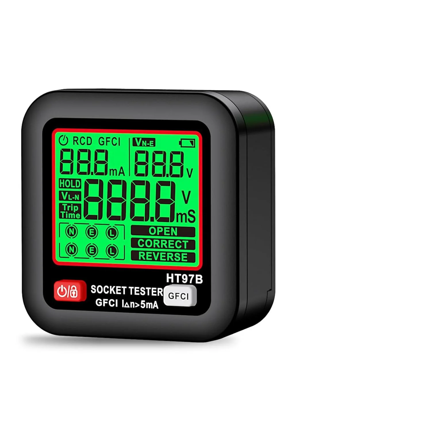 تستر پریز برق NALACAL GFCI با نمایشگر LCD، آشکارساز پریز، تستر ولتاژ الکتریکی برای بررسی سوکت ولتاژ AC 260 ولت 3 سیمه استاندارد، 6 نشانگر بصری/راهنمای سیم کشی برای خانه