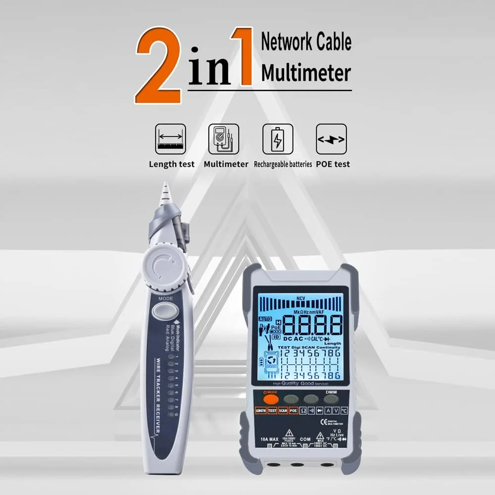 تستر کابل شبکه قابل حمل Morelian ET618 با صفحه نمایش LCD، جستجوی دیجیتال آنالوگ، تست POE، جفت یابی کابل، حساسیت قابل تنظیم، اندازه گیری طول کابل شبکه، ردیاب مدار باز و اتصال کوتاه تستر کابل شبکه قابل حمل Morelian ET618 با صفحه نمایش LCD، جستجوی دیجیتال آنالوگ، تست POE، جفت یابی کابل، حساسیت قابل تنظیم، اندازه گیری طول کابل شبکه، ردیاب مدار باز و اتصال کوتاه