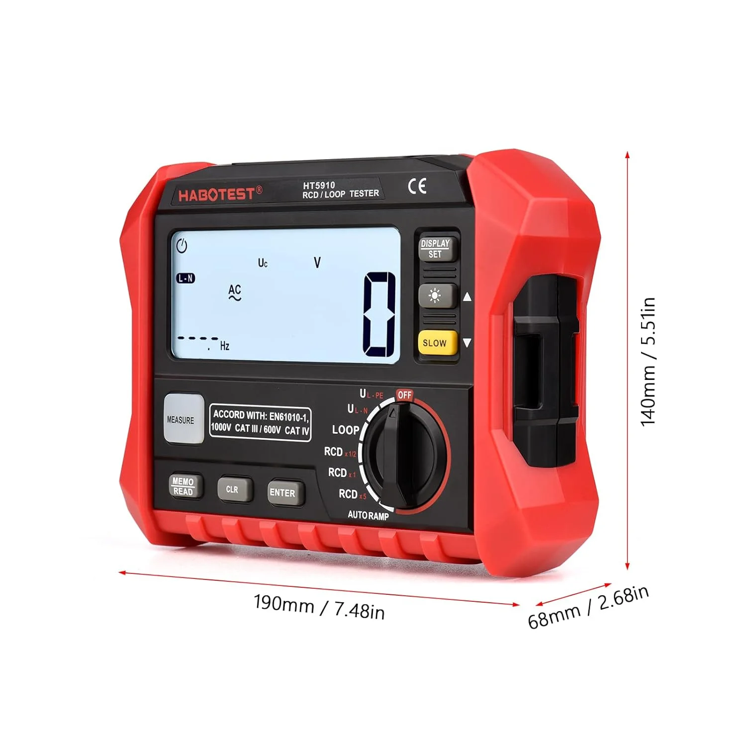 مولتی متر دیجیتال مقاومت مدل Morelian HT5910 با صفحه نمایش LCD 4.7 اینچی، تستر کلید نشتی RCD/Loop، ذخیره سازی 1000 داده، مگااهم متر و ولت متر با نور پس زمینه مولتی متر دیجیتال مقاومت مدل Morelian HT5910 با صفحه نمایش LCD 4.7 اینچی، تستر کلید نشتی RCD/Loop، ذخیره سازی 1000 داده، مگااهم متر و ولت متر با نور پس زمینه