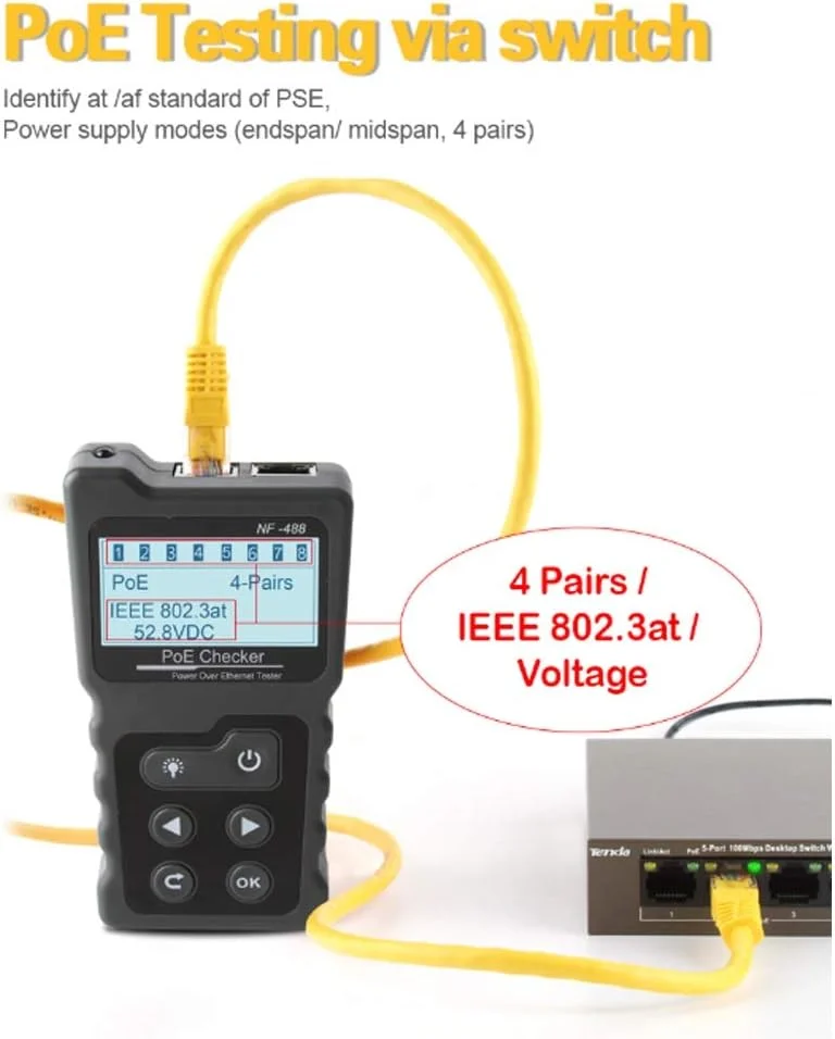 تستر کابل شبکه NUPONO مدل NF-488، تستر PoE، بررسی کننده کابل اترنت Cat5 Cat6 Lan، ابزار شبکه، تست سوئیچ PoE، تستر کابل برای تست اترنت (سایز : 1) تستر کابل شبکه NUPONO مدل NF-488، تستر PoE، بررسی کننده کابل اترنت Cat5 Cat6 Lan، ابزار شبکه، تست سوئیچ PoE، تستر کابل برای تست اترنت (سایز : 1)