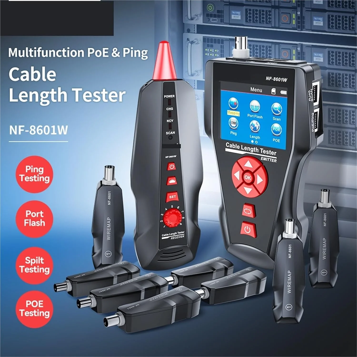 تستر کابل شبکه NF-8601W RJ45 RJ11 BNC چند منظوره POE Crosstalk Lan Network Test 8 عدد ریموت ردیاب کابل تستر کابل شبکه NF-8601W RJ45 RJ11 BNC چند منظوره POE Crosstalk Lan Network Test 8 عدد ریموت ردیاب کابل