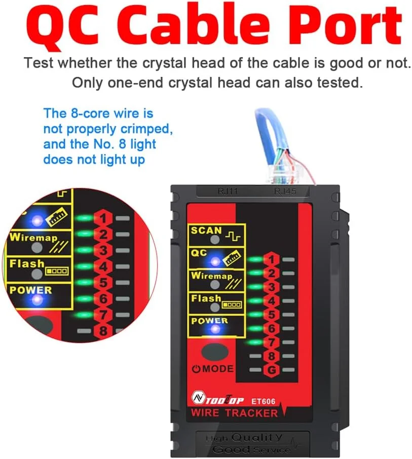 تستر کابل شبکه دستی Pepisky ET606، بررسی اتصال کابل، تست سوئیچ، تست پلاریته POE، تحمل ولتاژ 60 ولت با نشانگر کم بودن باتری و خاموش شدن خودکار تستر کابل شبکه دستی Pepisky ET606، بررسی اتصال کابل، تست سوئیچ، تست پلاریته POE، تحمل ولتاژ 60 ولت با نشانگر کم بودن باتری و خاموش شدن خودکار