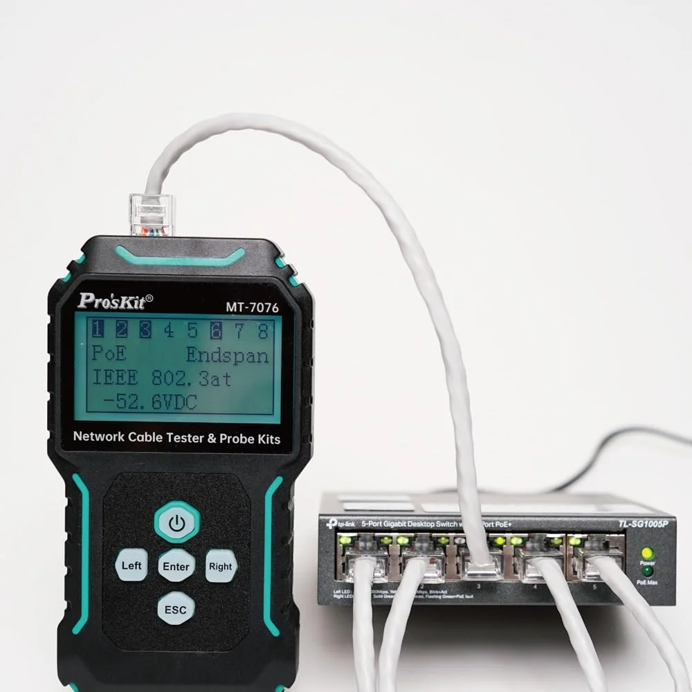 کیت تستر و پروب کابل شبکه LCD پروسکیت مدل MT-7076، حالت دوگانه آنالوگ/دیجیتال، باتری لیتیوم یونی با Type-C، سوئیچ های PoE و قابلیت Port Flashing کیت تستر و پروب کابل شبکه LCD پروسکیت مدل MT-7076، حالت دوگانه آنالوگ/دیجیتال، باتری لیتیوم یونی با Type-C، سوئیچ های PoE و قابلیت Port Flashing