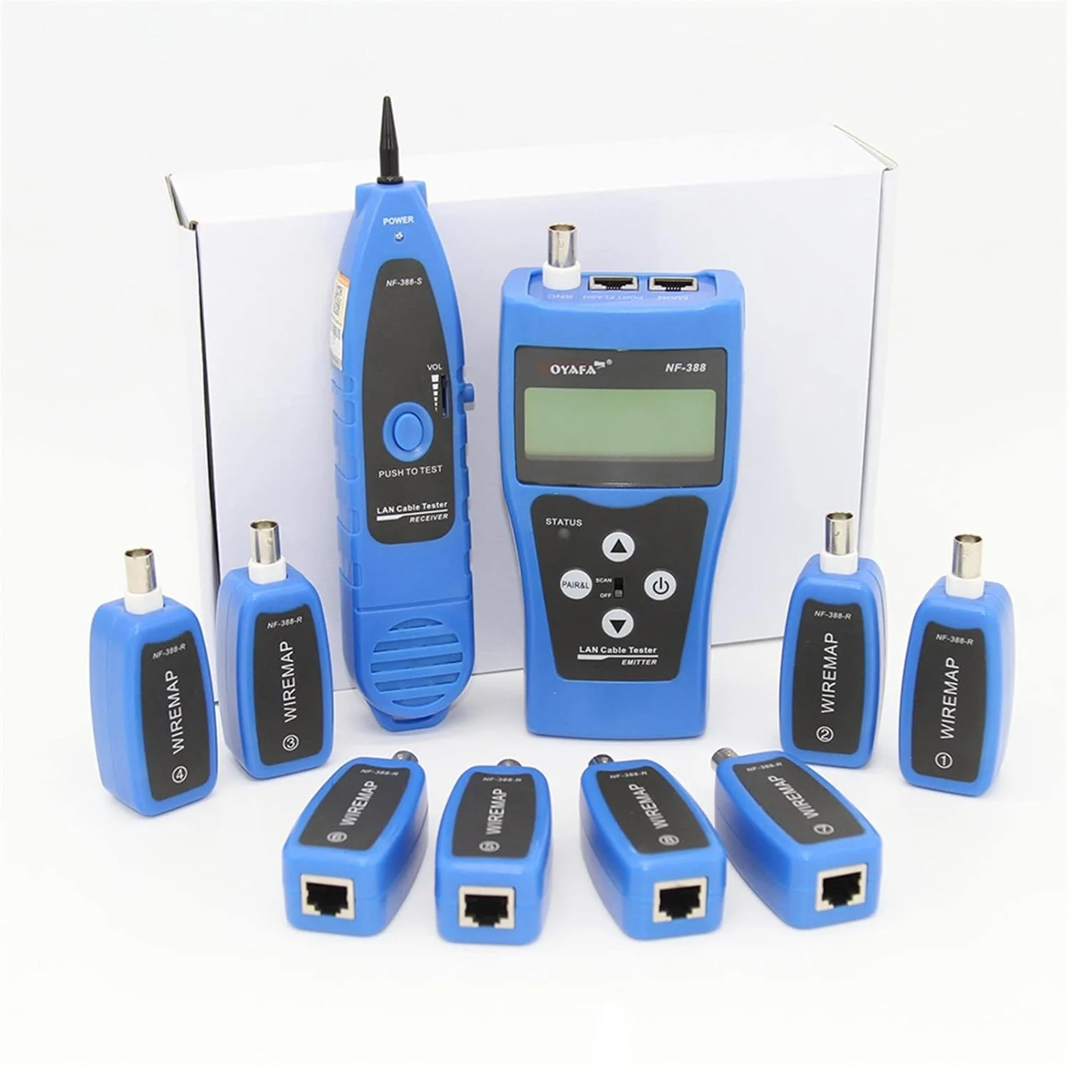 تستر کابل شبکه فیبر نوری مدل NF-388 آبی رنگ، تستر کابل شبکه LAN RJ45 RJ11 USB برای 8 پورت، نسخه انگلیسی تستر کابل شبکه فیبر نوری مدل NF-388 آبی رنگ، تستر کابل شبکه LAN RJ45 RJ11 USB برای 8 پورت، نسخه انگلیسی