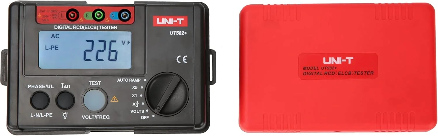 تستر دیجیتال RCD (ELCB) یونی تی UT582+، شمارش 1000 با سوئیچ فاز، بررسی اتصالات، AUTO RAMP، بوق قطع اتصال، نمایش محدوده خارج از اندازه تستر دیجیتال RCD (ELCB) یونی تی UT582+، شمارش 1000 با سوئیچ فاز، بررسی اتصالات، AUTO RAMP، بوق قطع اتصال، نمایش محدوده خارج از اندازه