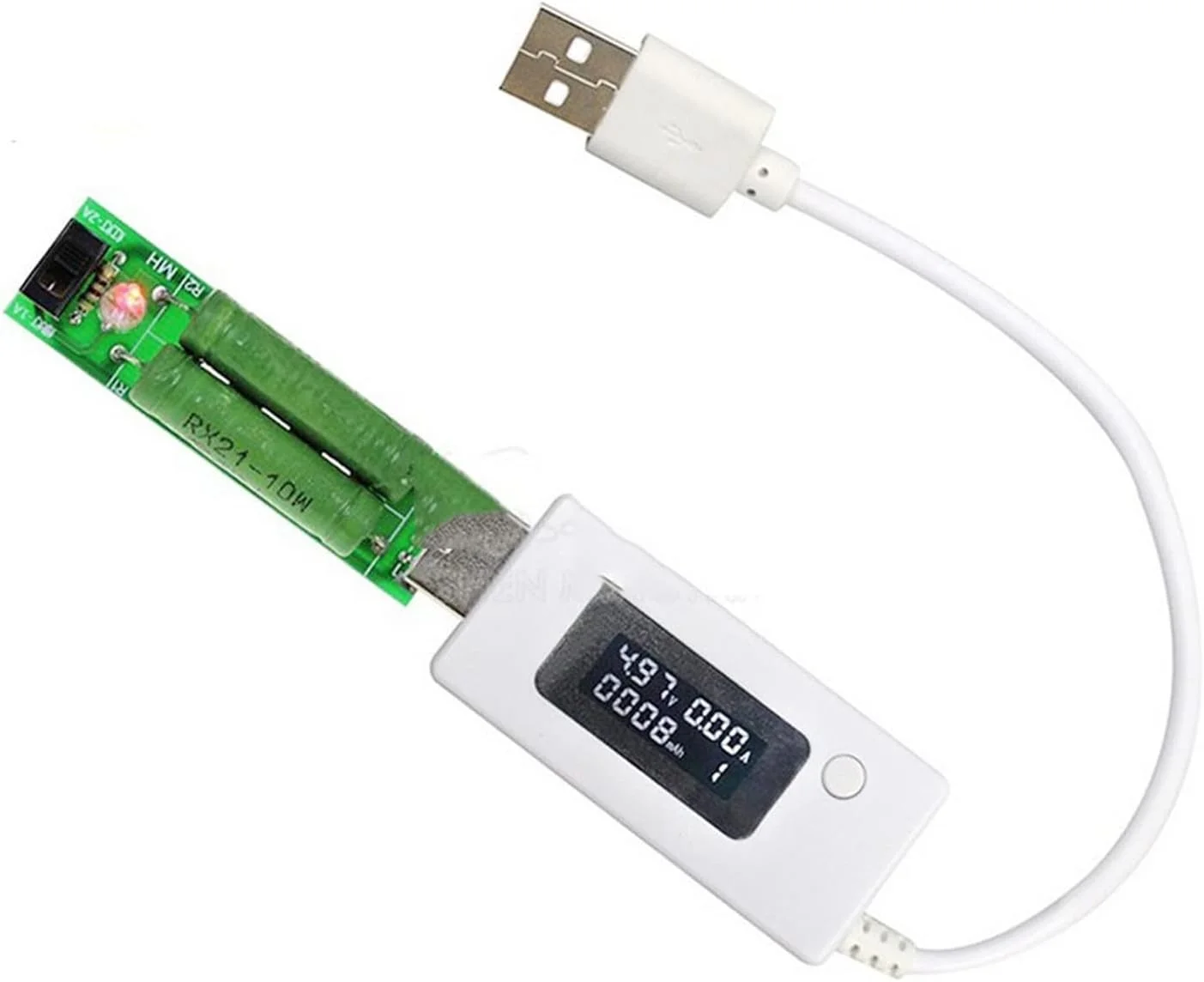 تستر جریان و ولتاژ USB مدل STUFY با صفحه نمایش LCD، مقاومت بار 2A/1A و کلید (سایز: سفید)