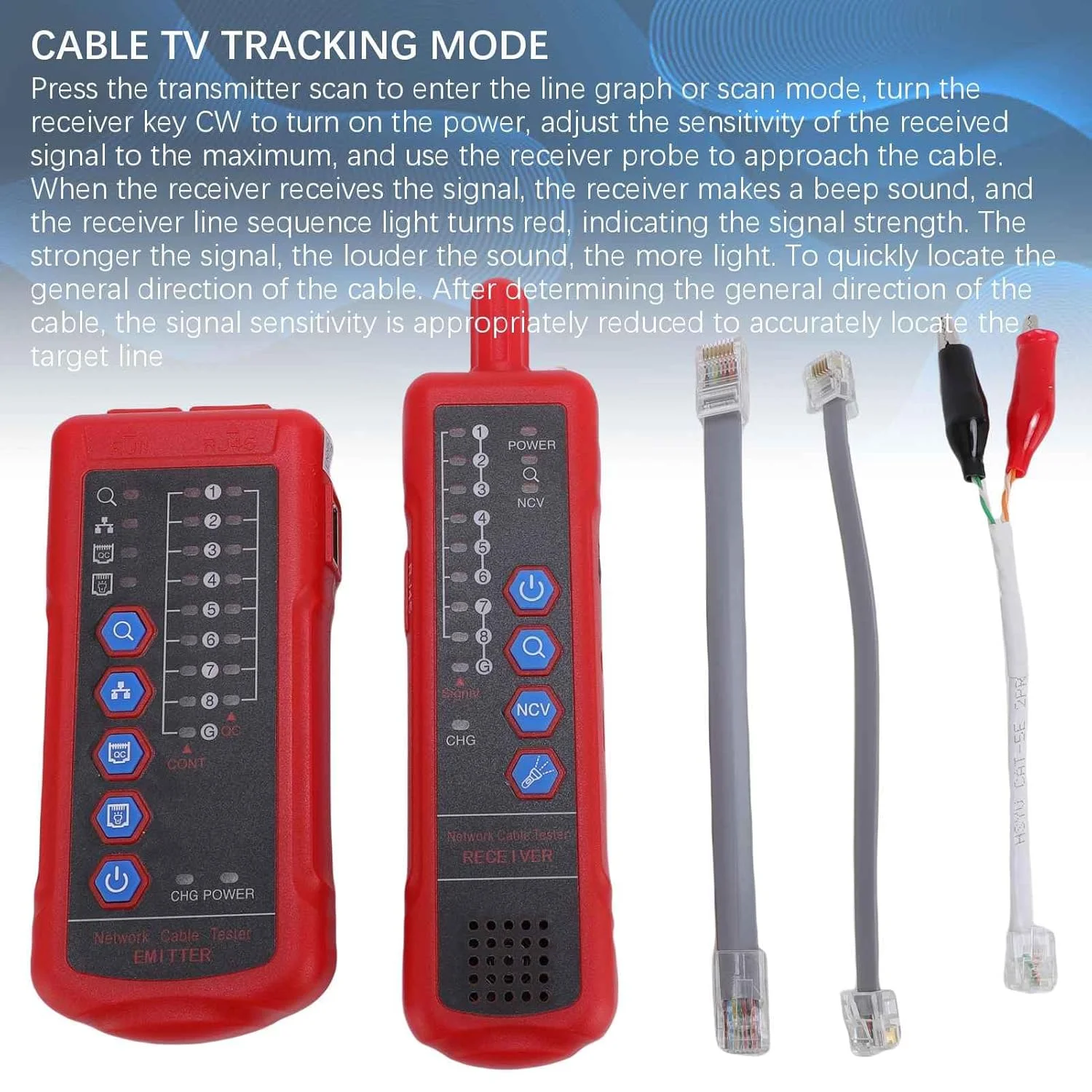 تستر کابل شبکه، ابزار تست پیوستگی خط تلفن اترنت برای CAT5 CAT6، با پورت RJ45 RJ11 تستر کابل شبکه، ابزار تست پیوستگی خط تلفن اترنت برای CAT5 CAT6، با پورت RJ45 RJ11