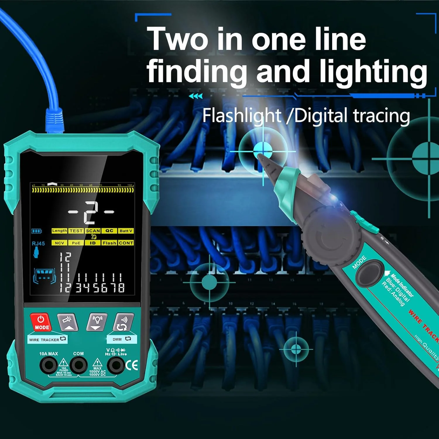 تستر کابل LAN با مولتی متر، ابزار تست سیم اترنت PoE NCV برای CAT5 CAT6A، اندازه گیری طول 400 متری، ردیابی پورت Loopback با نور LED، سیگنال آنالوگ فیلتر AC تستر کابل LAN با مولتی متر، ابزار تست سیم اترنت PoE NCV برای CAT5 CAT6A، اندازه گیری طول 400 متری، ردیابی پورت Loopback با نور LED، سیگنال آنالوگ فیلتر AC