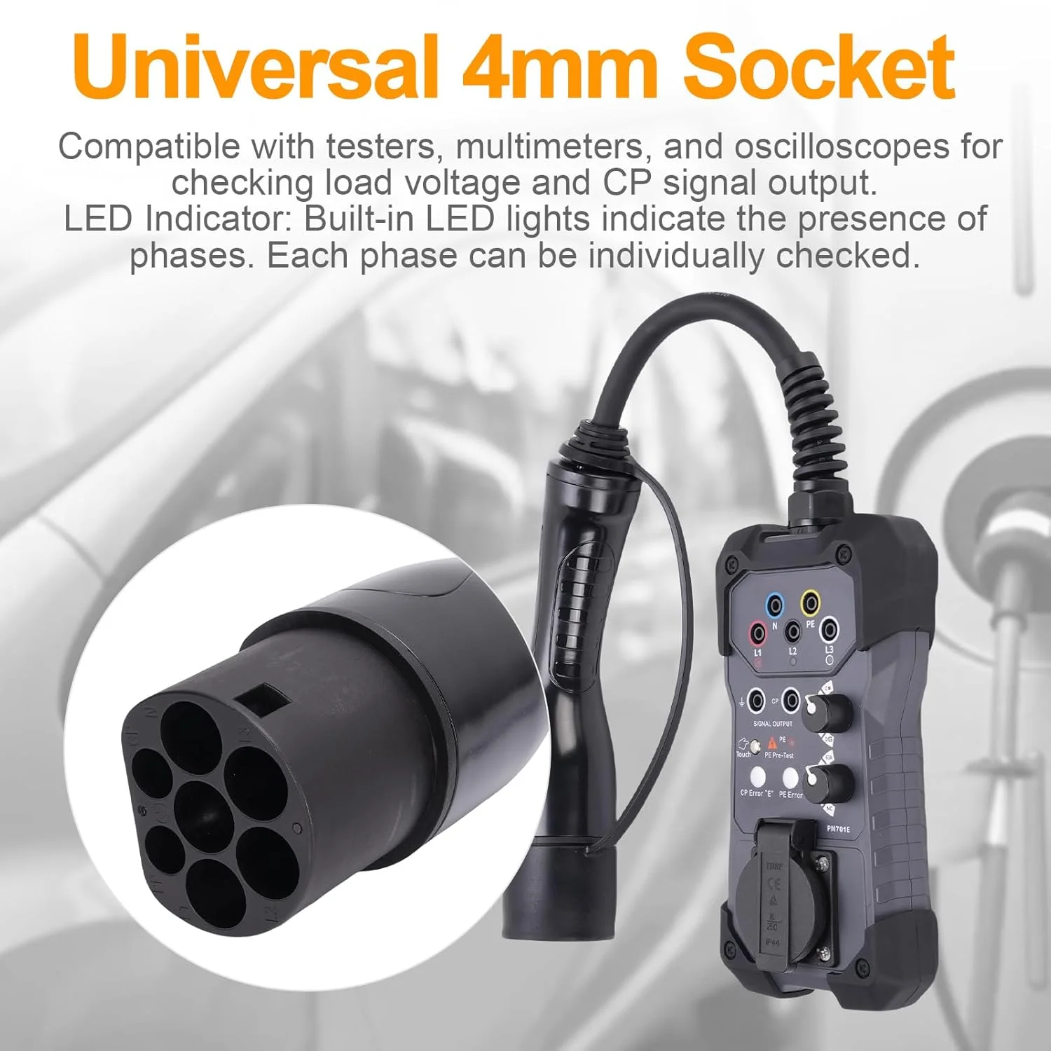 آداپتور تست ایستگاه شارژ خودروی برقی، سازگار با تسترها، مولتی مترها و اسیلوسکوپ ها، تستر سازگار با پلاگ 4 میلی متری، سوئیچ CP، چراغ های LED آداپتور تست ایستگاه شارژ خودروی برقی، سازگار با تسترها، مولتی مترها و اسیلوسکوپ ها، تستر سازگار با پلاگ 4 میلی متری، سوئیچ CP، چراغ های LED