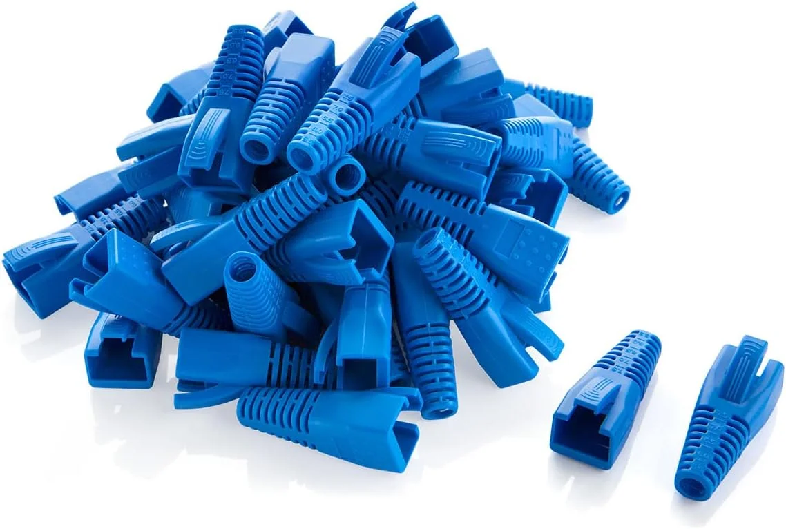 محافظ کابل شبکه RJ45 CableCreation، بسته 50 عددی، مناسب برای CAT5 CAT5E CAT6 CAT6A، روکش کانکتور کابل رنگی RJ45 برای کابل LAN با قطرهای مختلف، آبی