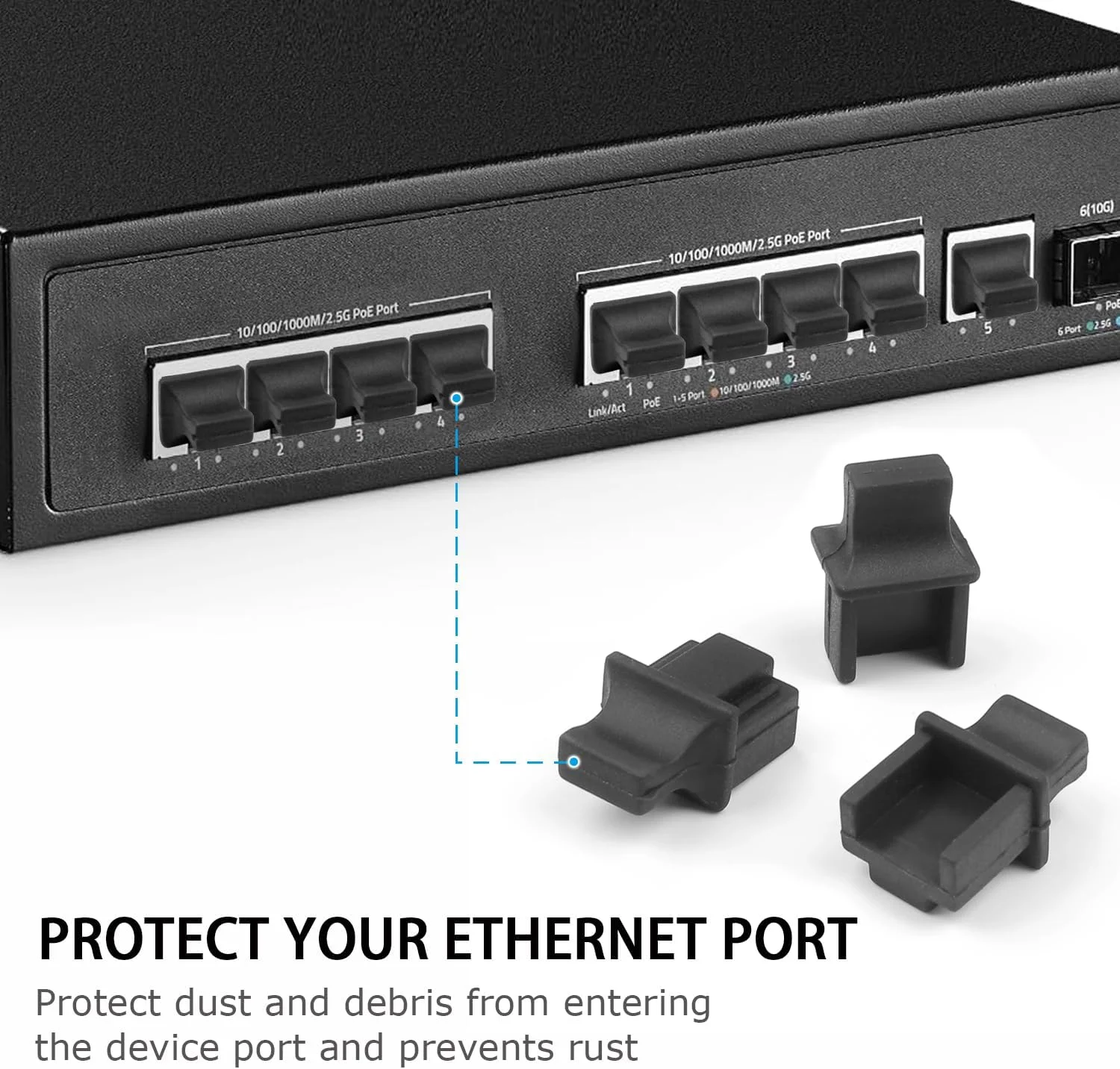 درپوش گرد و غبار پورت اترنت RJ45 برای سوئیچ اترنت، پچ پنل، سوئیچ های شبکه، روترها، درپوش محافظ پورت RJ45 Cat 6، بسته 50 عددی