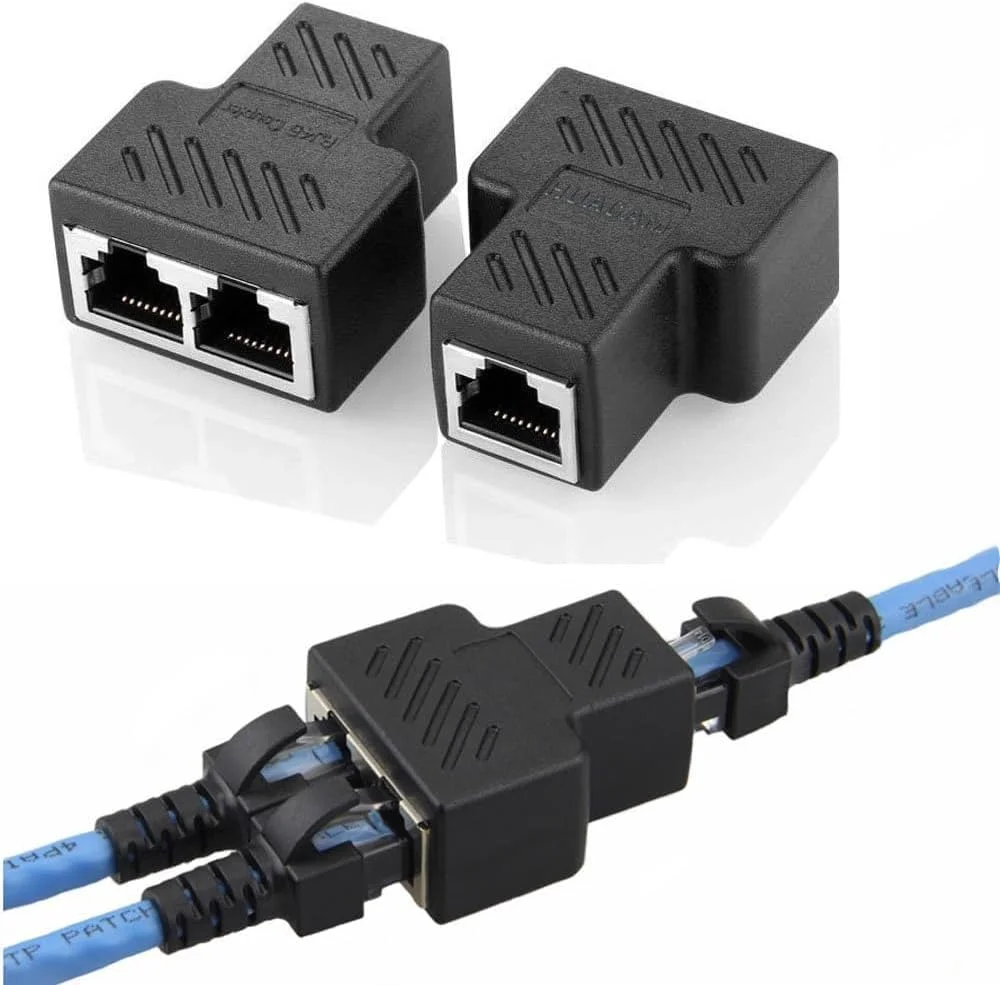 آداپتور اتصال دهنده اسپلیتر RJ45، پورت USB به RJ45 دوگانه مادگی 1 به 2 8P8C پلاگین اترنت سوکت شبکه LAN برای Cat5، Cat5e، Cat6، Cat7 (مشکی)