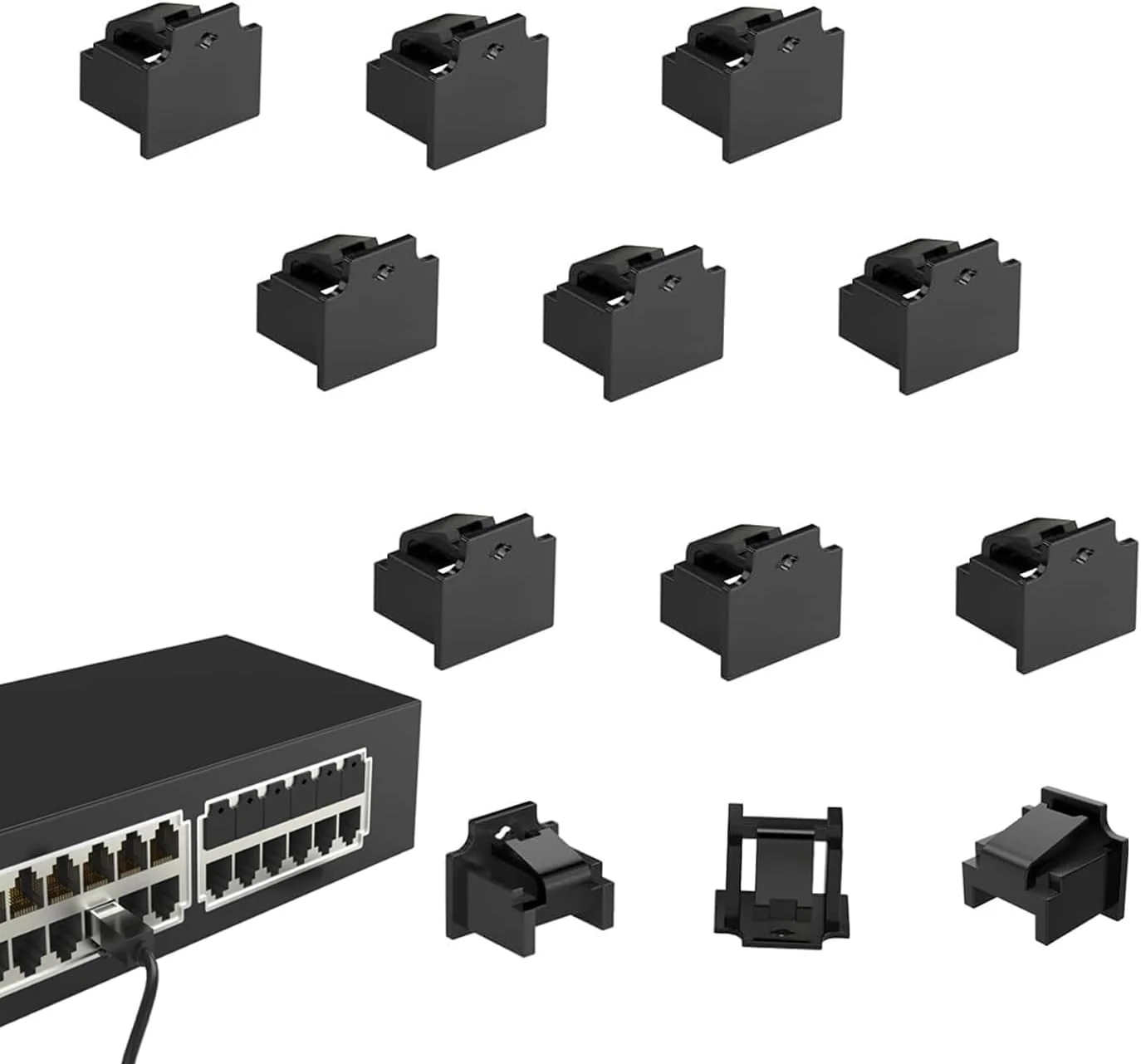 ۱۲ عدد قفل پورت RJ45 با ۱ کلید، مسدود کننده گرد و غبار پورت RJ45 قفل شونده، درپوش محافظ پورت مادگی RJ45، سازگار با دستگاه های دارای پورت RJ45 (مشکی)